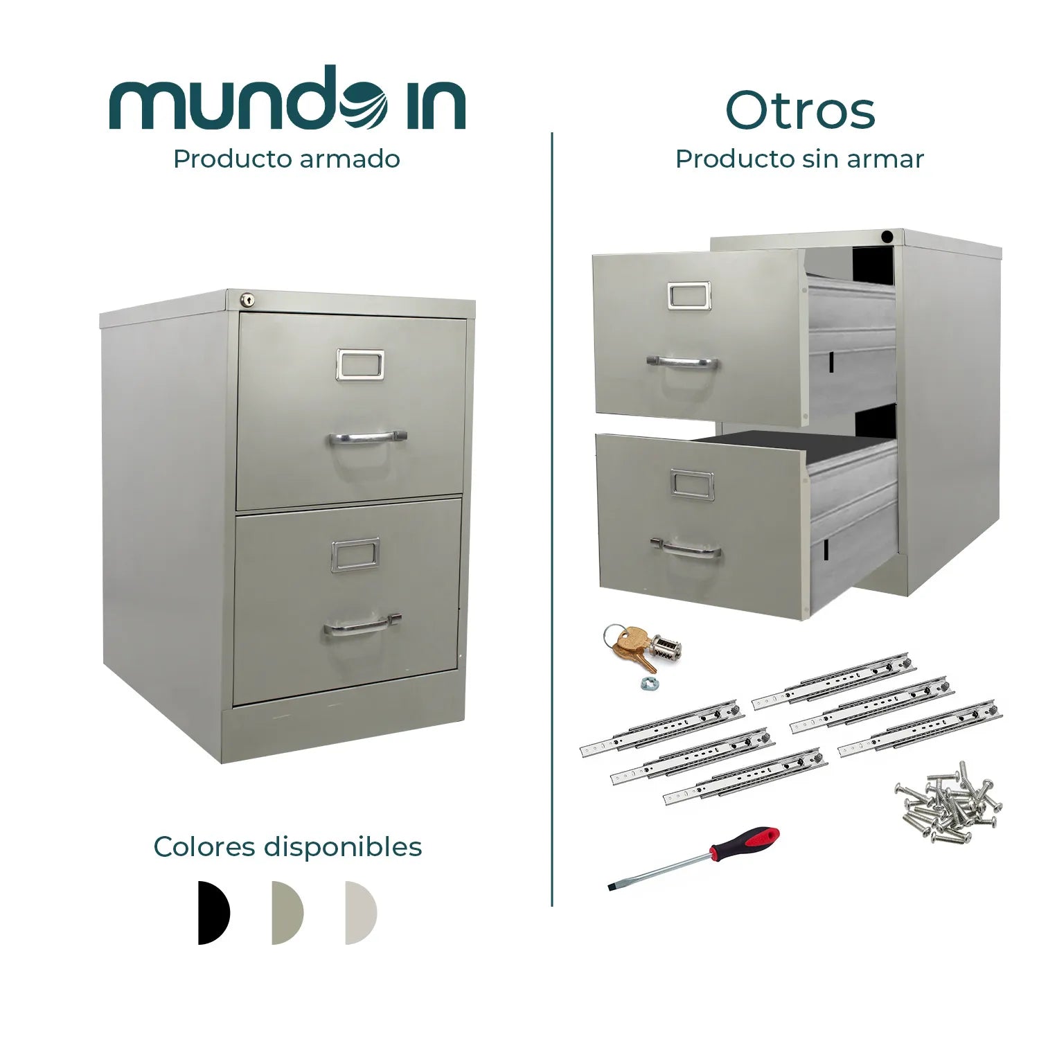 Archivero Metálico de 2 gavetas Oficio 14114 color Gris