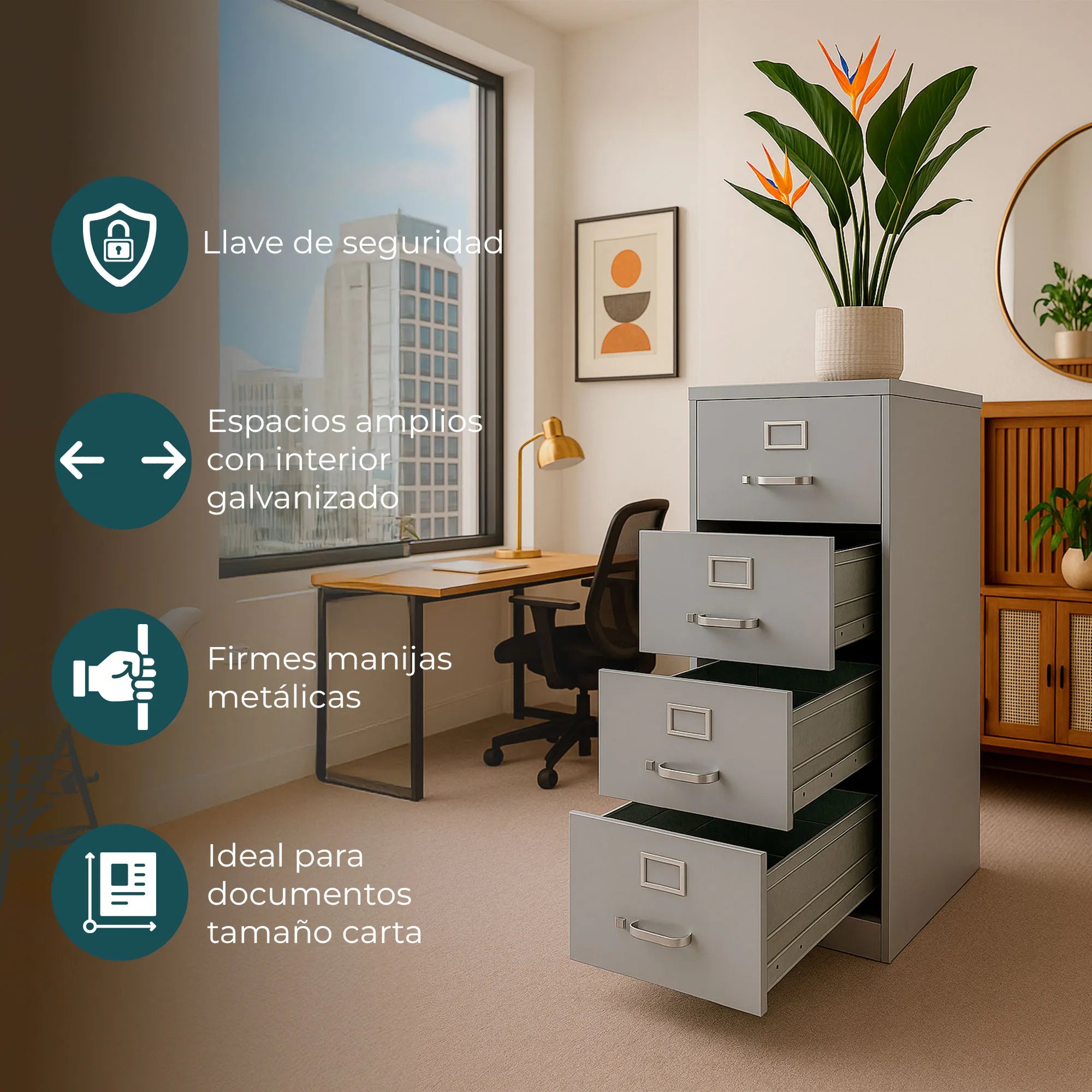 Archivero Metálico de 4 gavetas Oficio 14118 color Arena