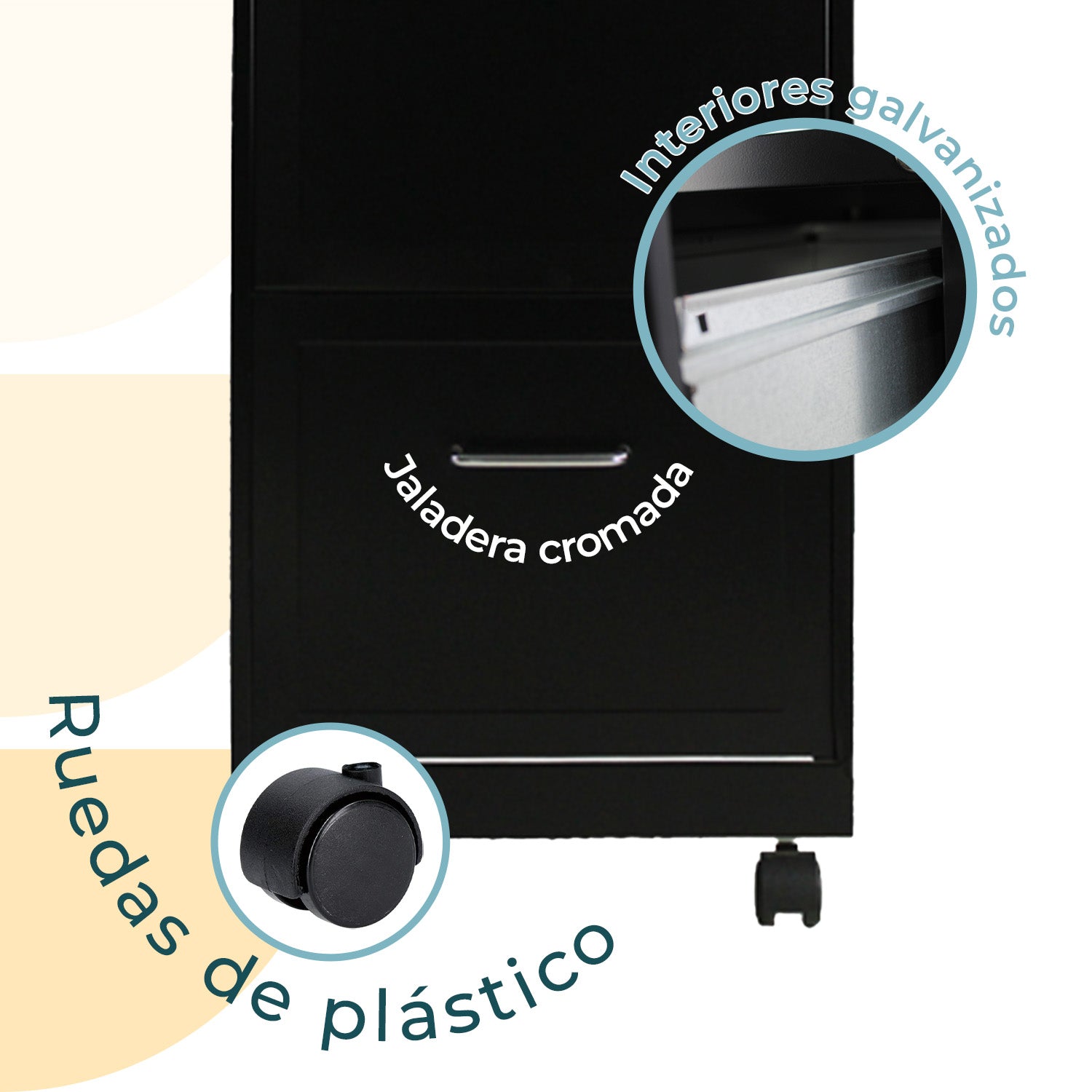 Archivero Metálico 2 gavetas Carta móvil 16251 Negro