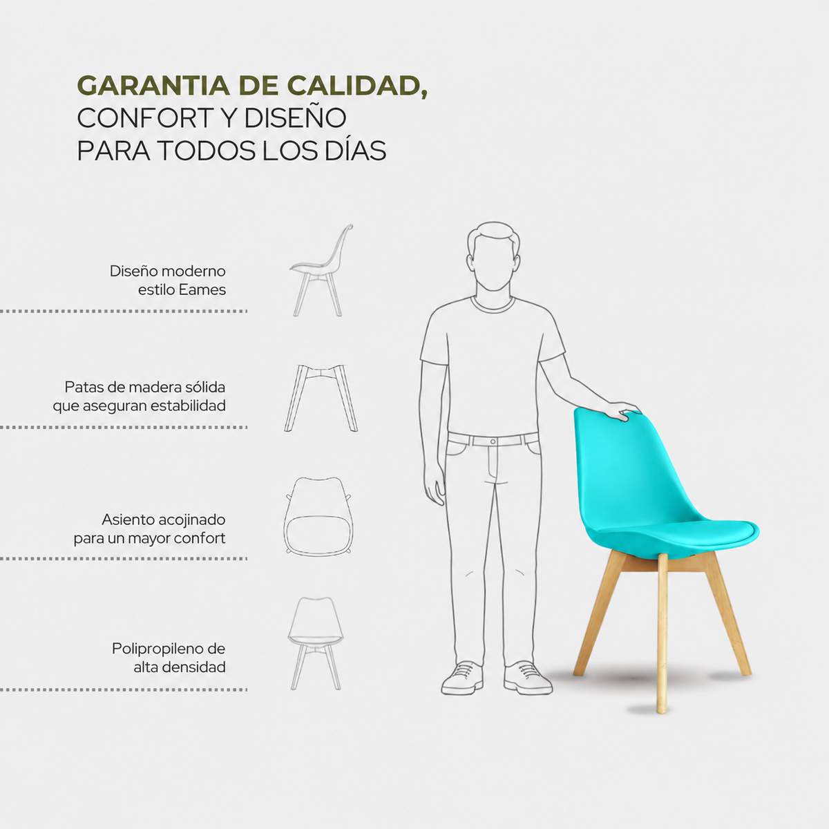 Set de 2 Sillas Frankfurt | Sillas Eames acojinadas para comedor