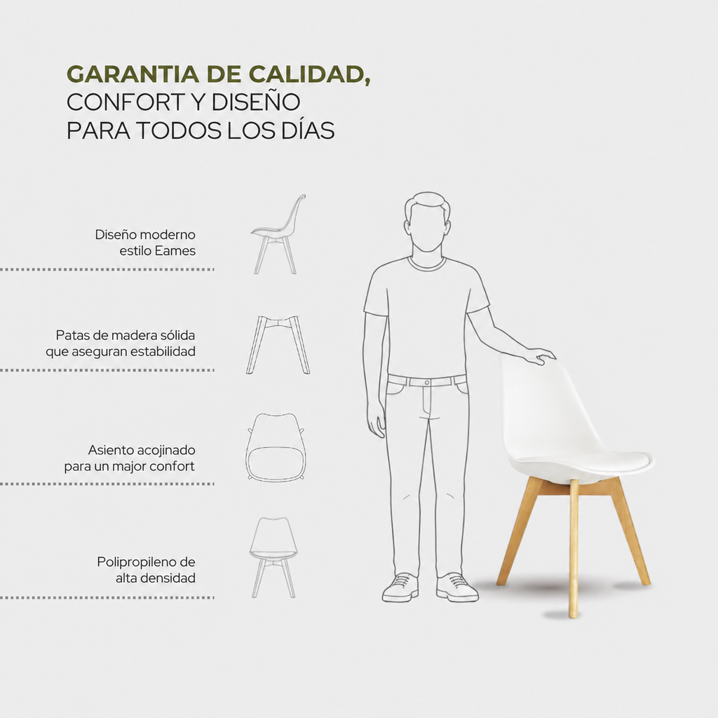 Set de 2 Sillas Frankfurt | Sillas Eames acojinadas para comedor