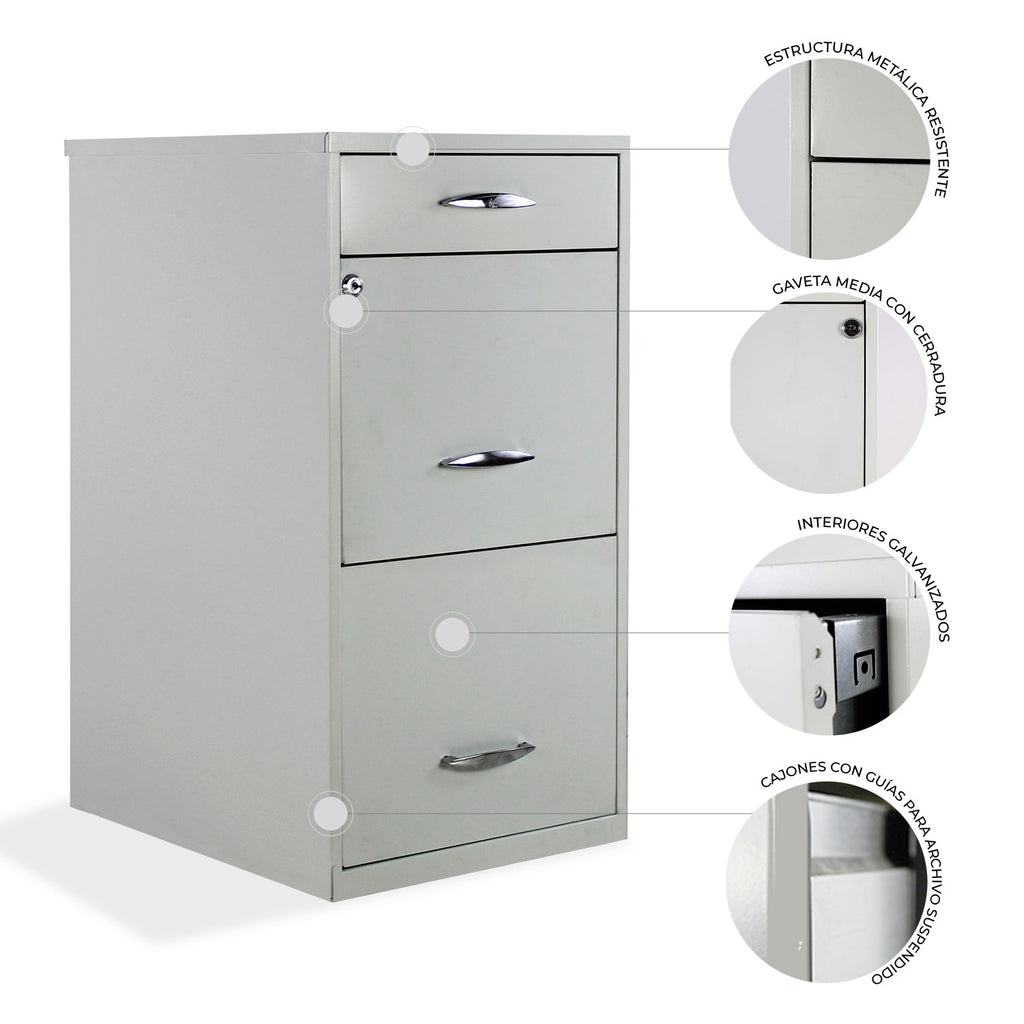 Archivero Metálico 2+1 gavetas Carta 18871  Blanco