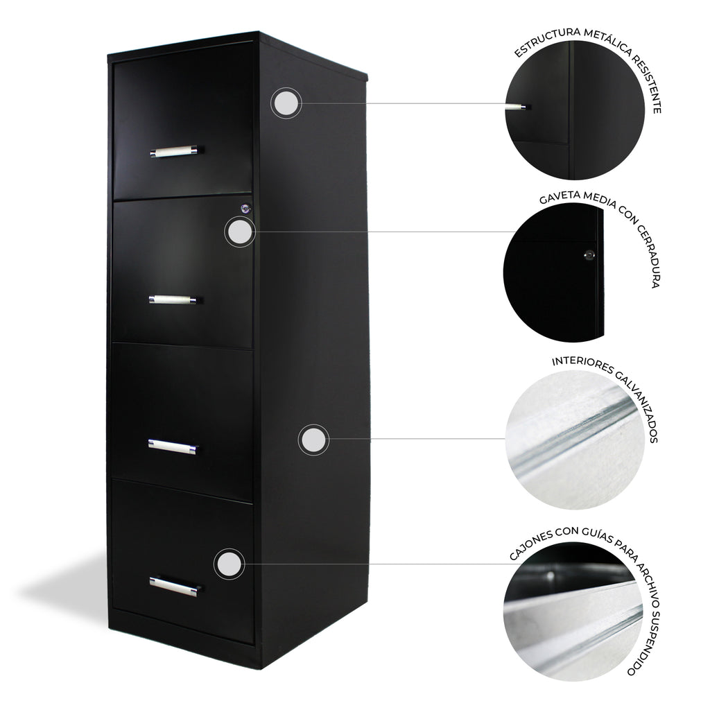 Archivero Metálico de 4 gavetas Carta modelo 16883 color Negro
