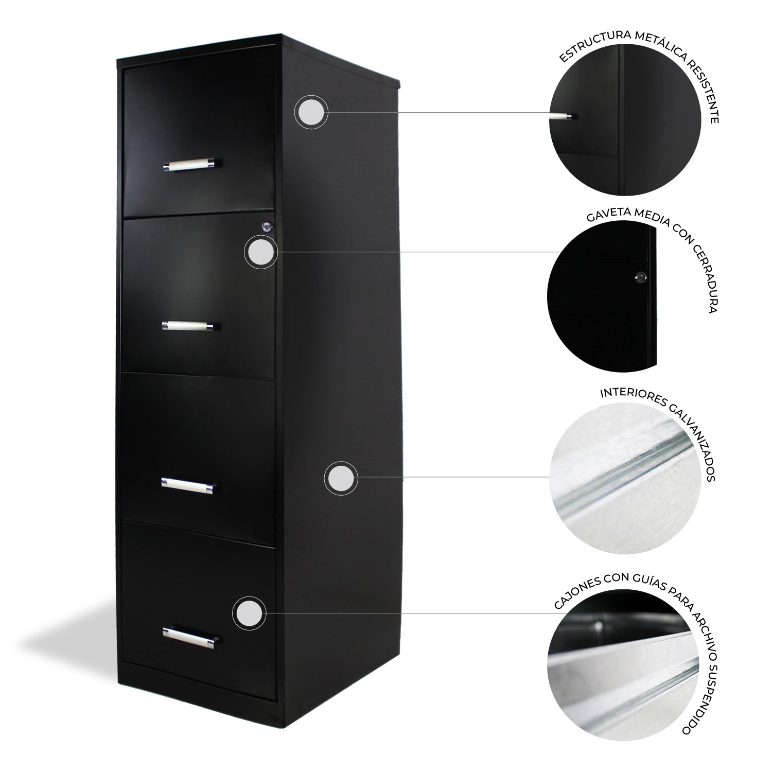 Archivero Metálico de 4 gavetas Carta modelo 16883 color Negro