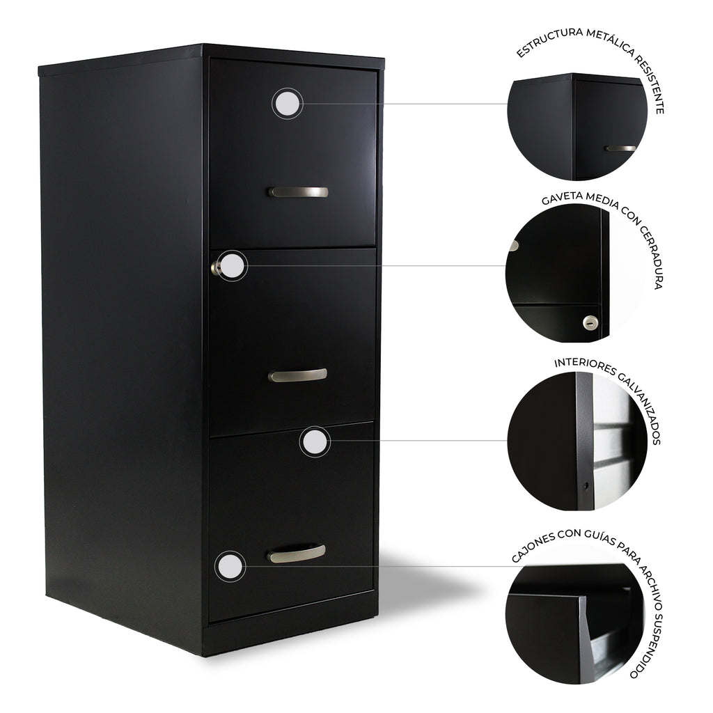 Archivero Metálico 3 gavetas Carta 17438 Negro