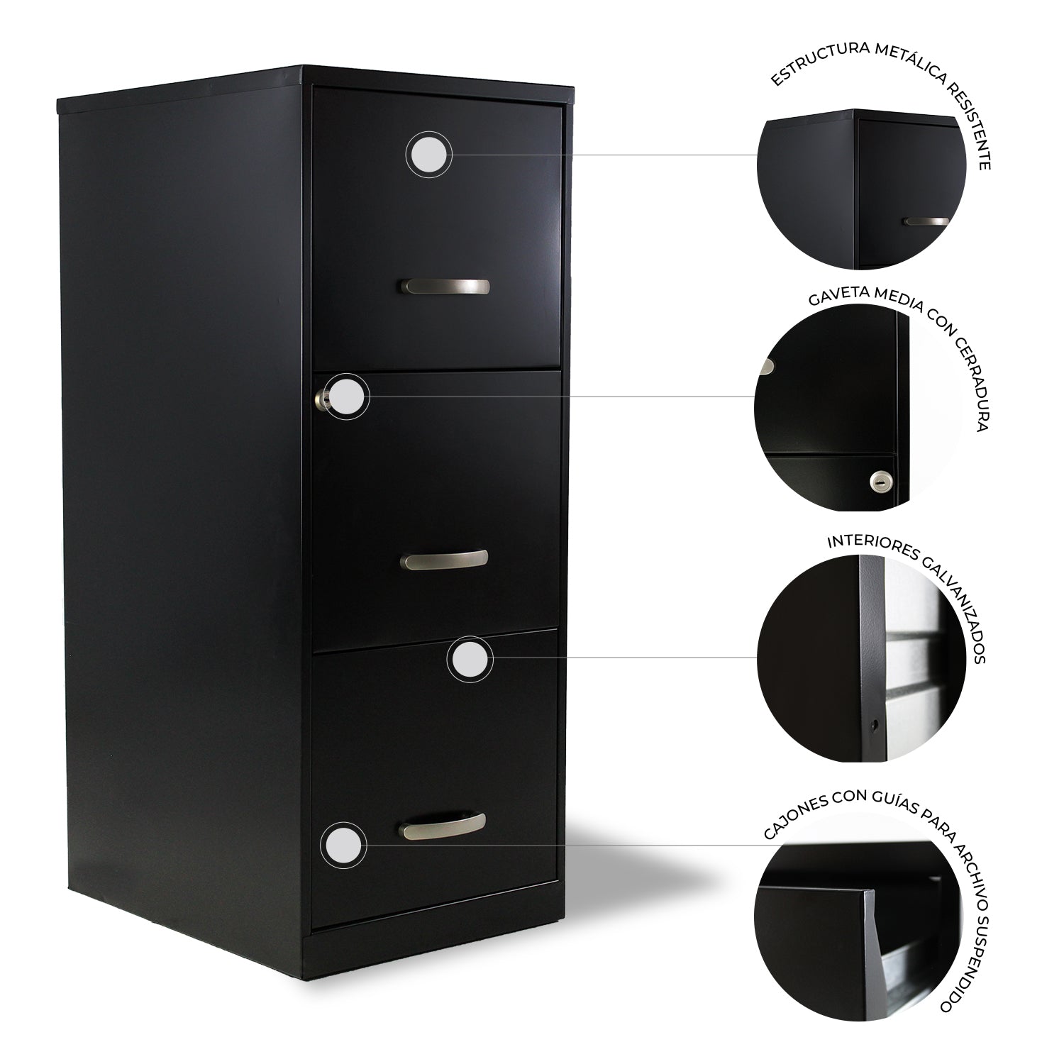 Archivero Metálico 3 gavetas Carta 17438 Negro