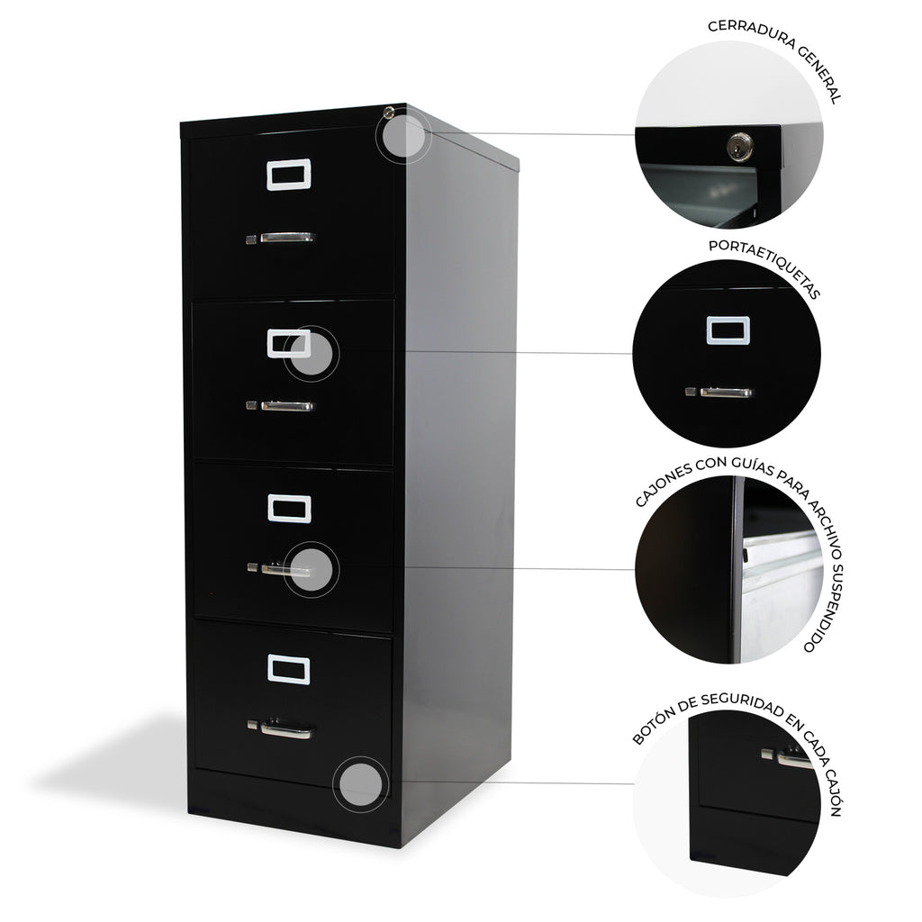 Archivero Metálico 4 gavetas Oficio 14119 Negro