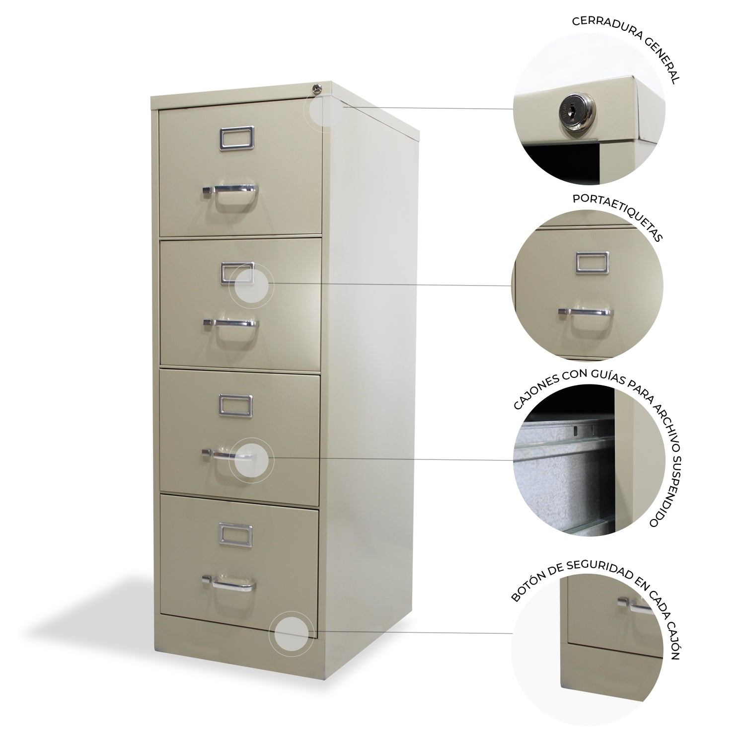 Archivero Metálico de 4 gavetas Oficio 14118 color Arena