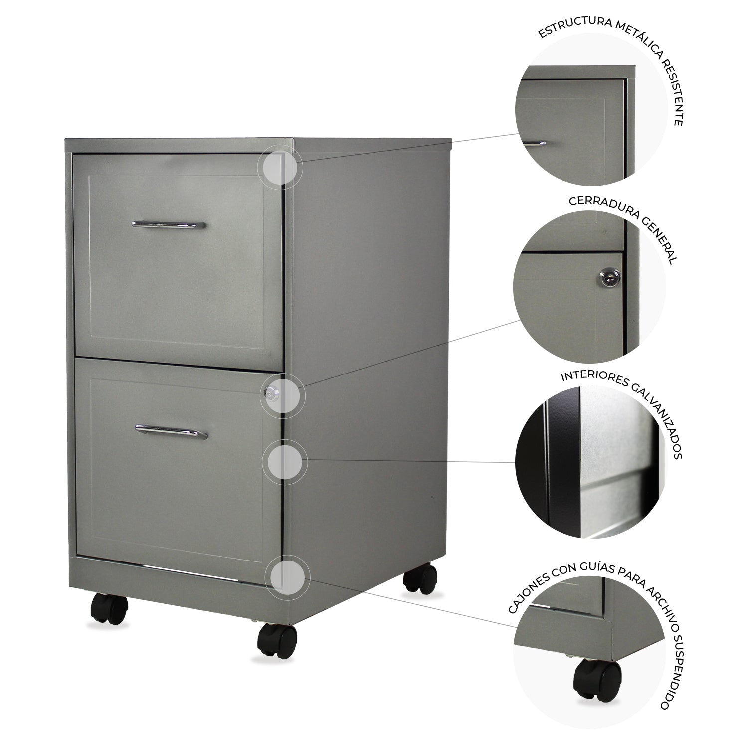 Archivero Metálico 2 gavetas Carta móvil 15478 Gris