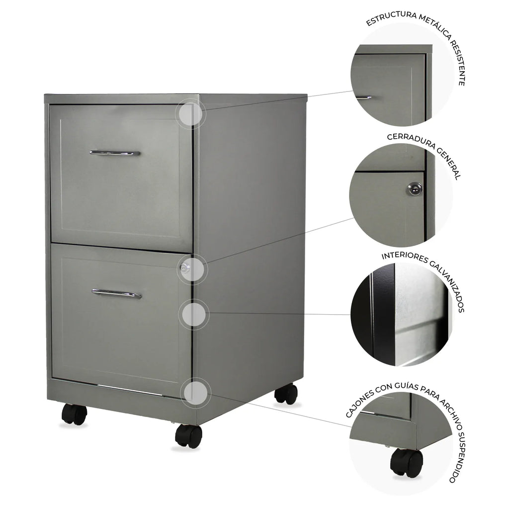 Archivero Metálico 2 gavetas Carta móvil 15478 Gris