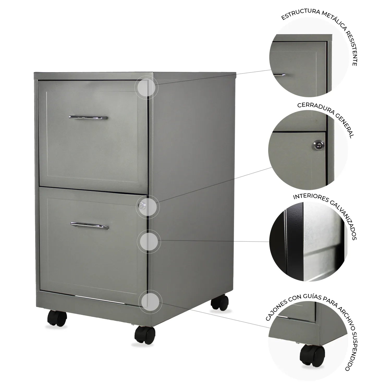 Archivero Metálico 2 gavetas Carta móvil 15478 Gris