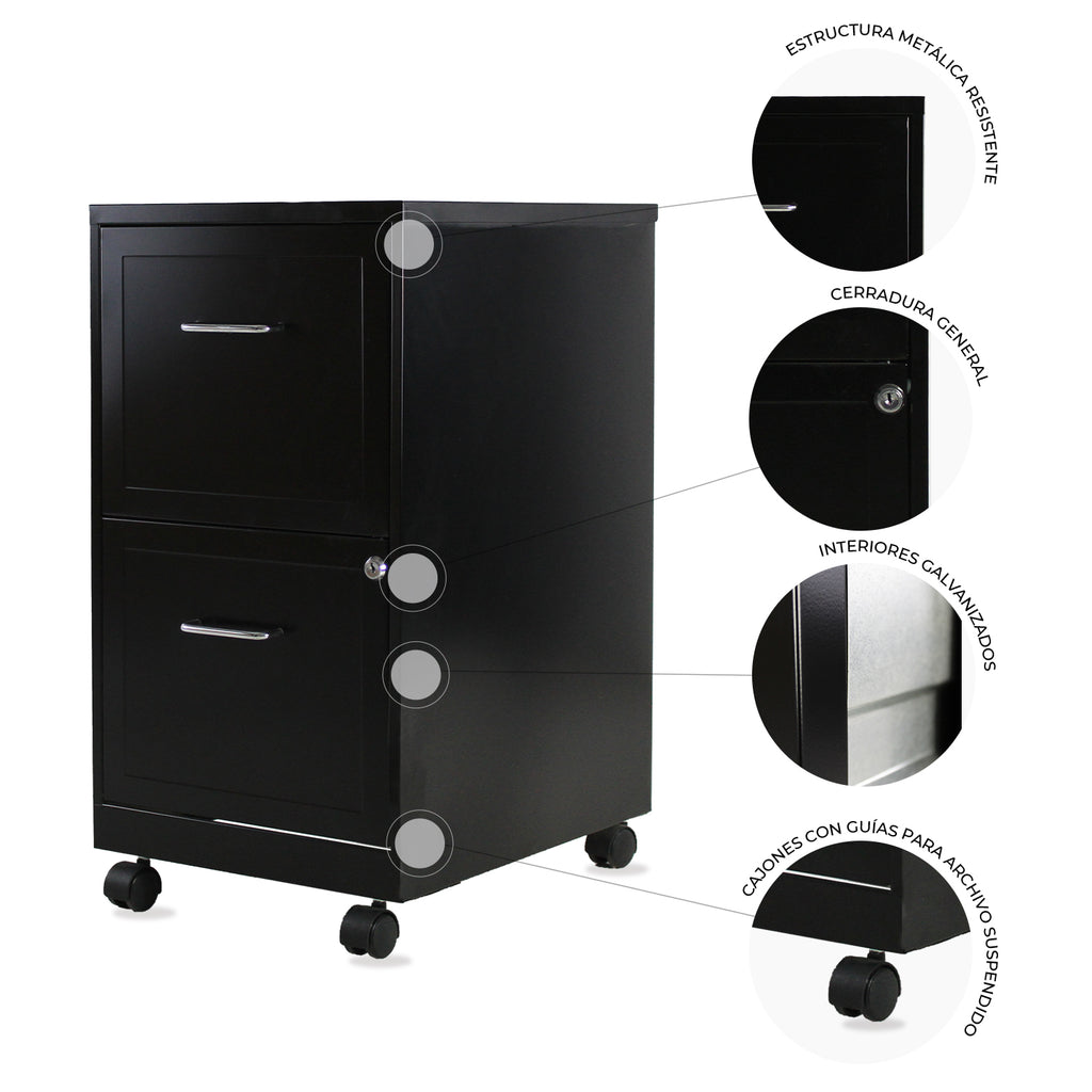 Archivero Metálico 2 gavetas Carta móvil 16251 Negro