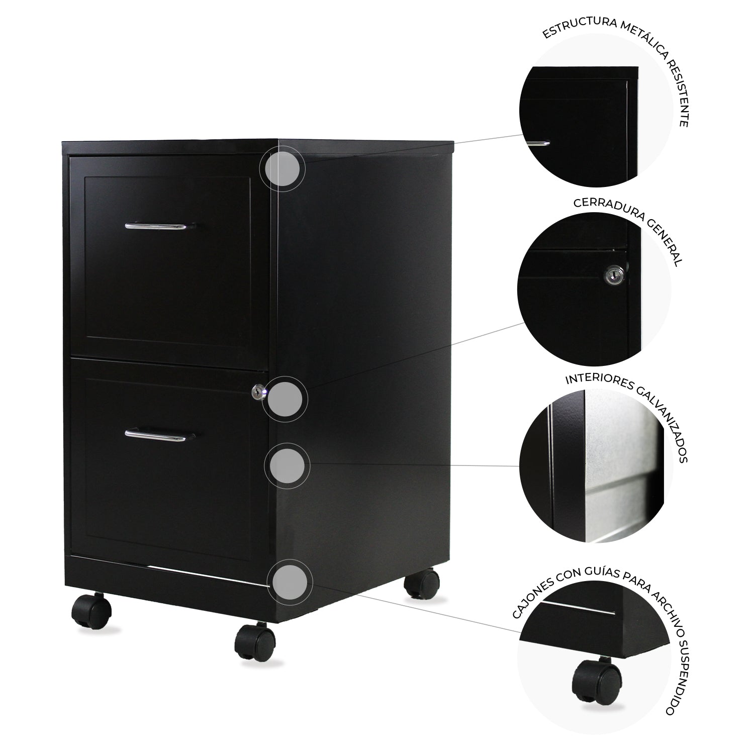 Archivero Metálico 2 gavetas Carta móvil 16251 Negro