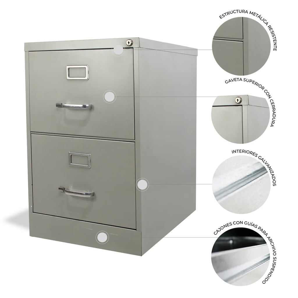 Archivero Metálico de 2 gavetas Oficio 14114 color Gris