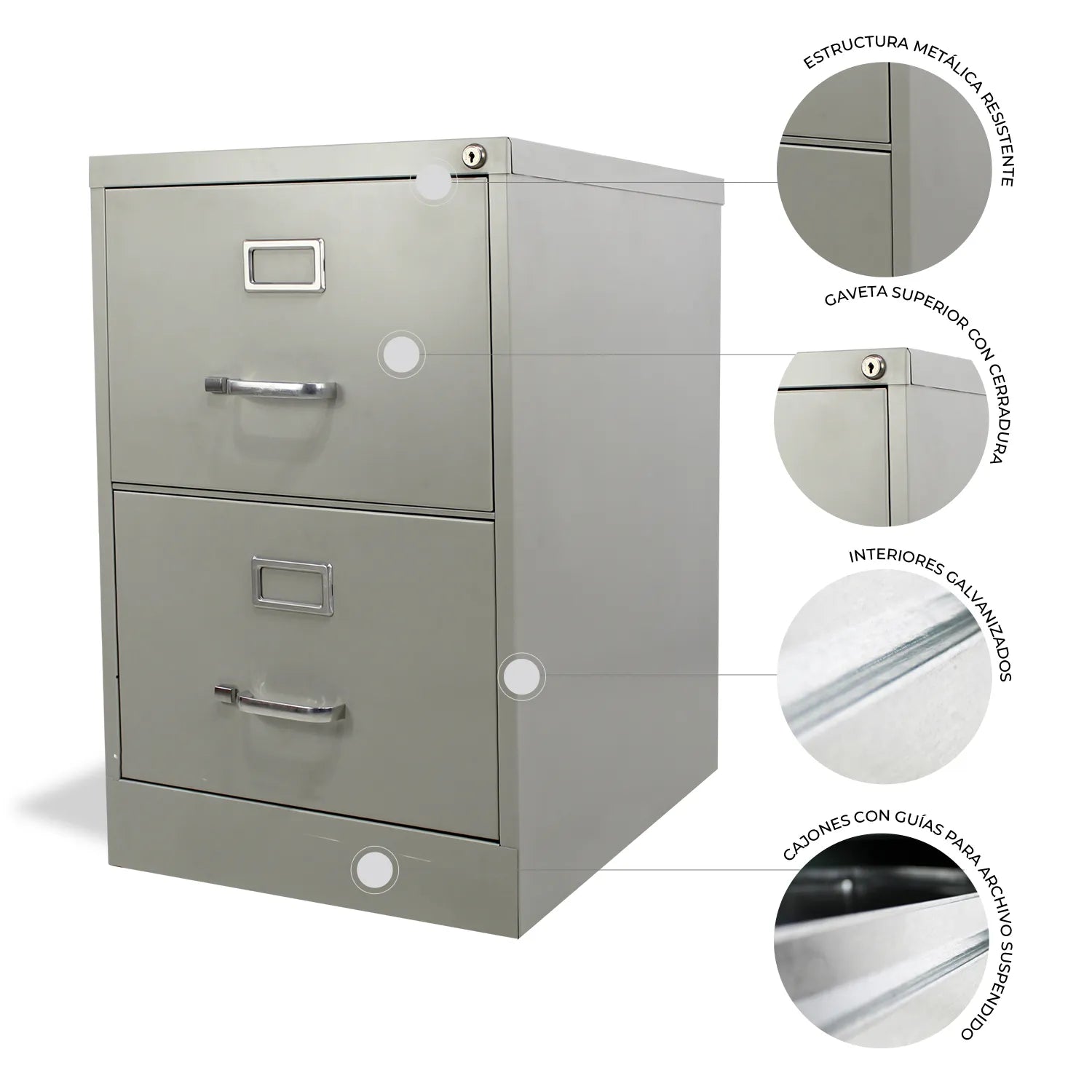 Archivero Metálico de 2 gavetas Oficio 14114 color Gris