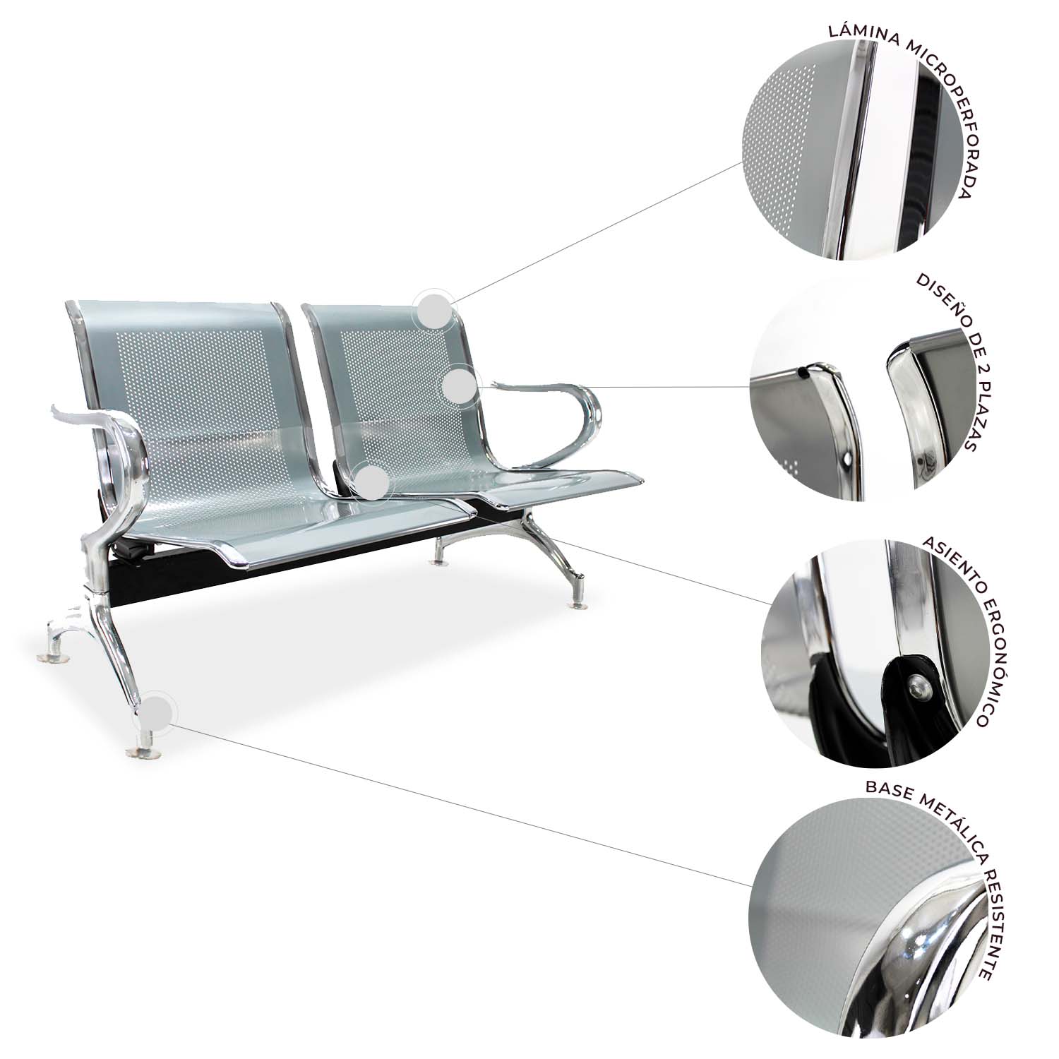 Banca De 2 Plazas Metálica de estructura sólida y segura