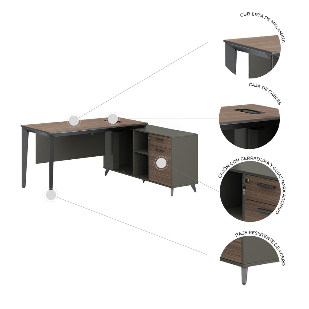 Escritorio ejecutivo Cracovia 180 Lateral