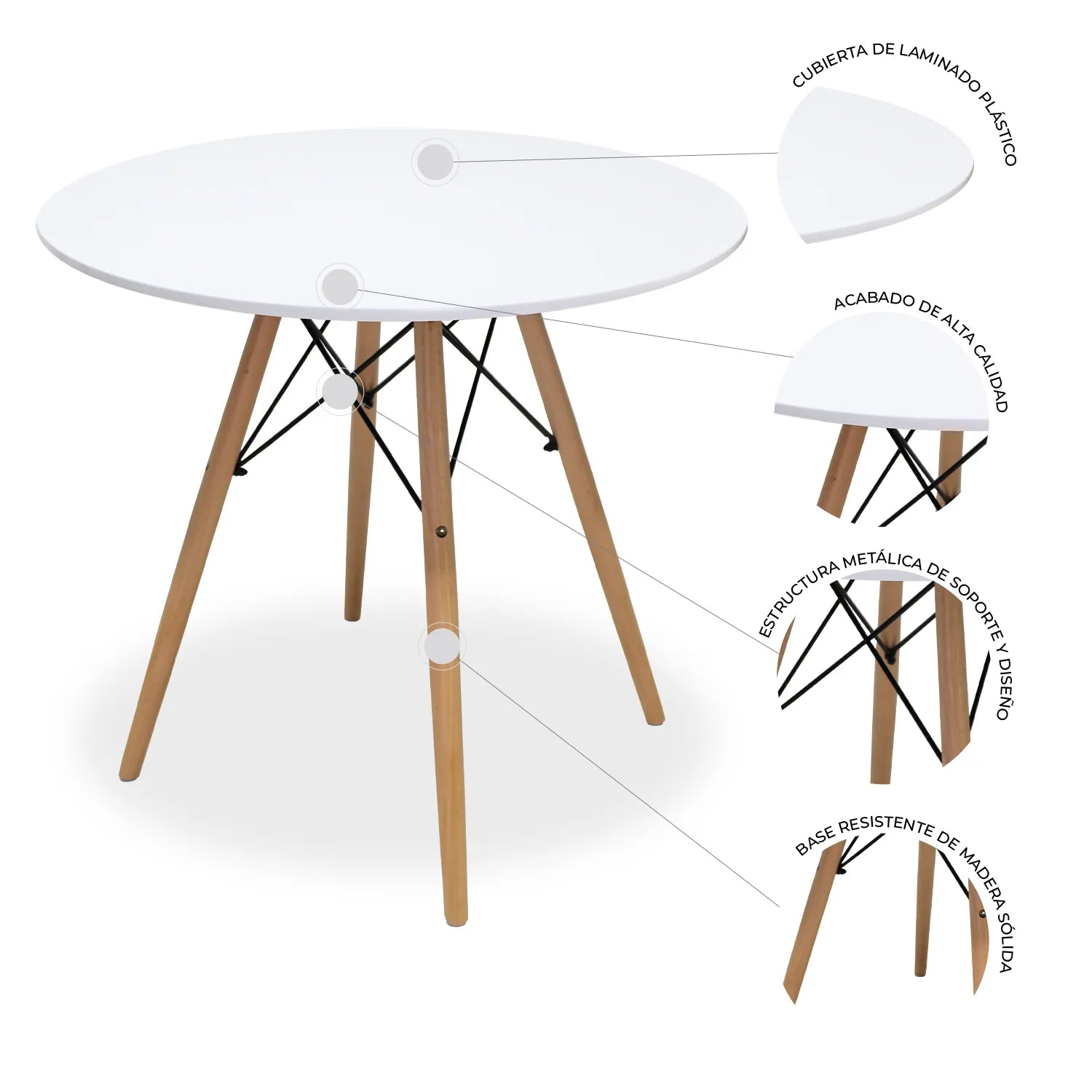 Comedor Mesa Oslo 80 Blanca + 4 Sillas Moura