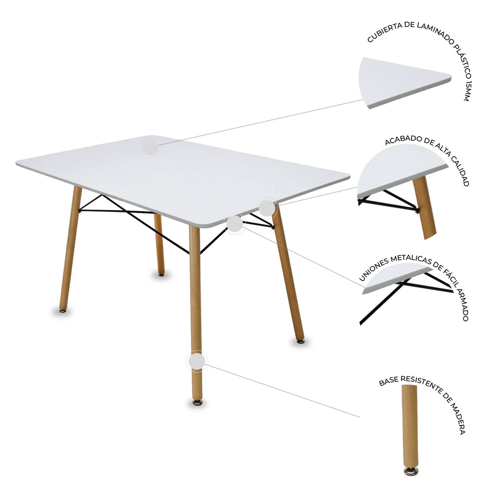 Comedor Mesa Oslo Rectangular Blanca + 4 Sillas Oslo