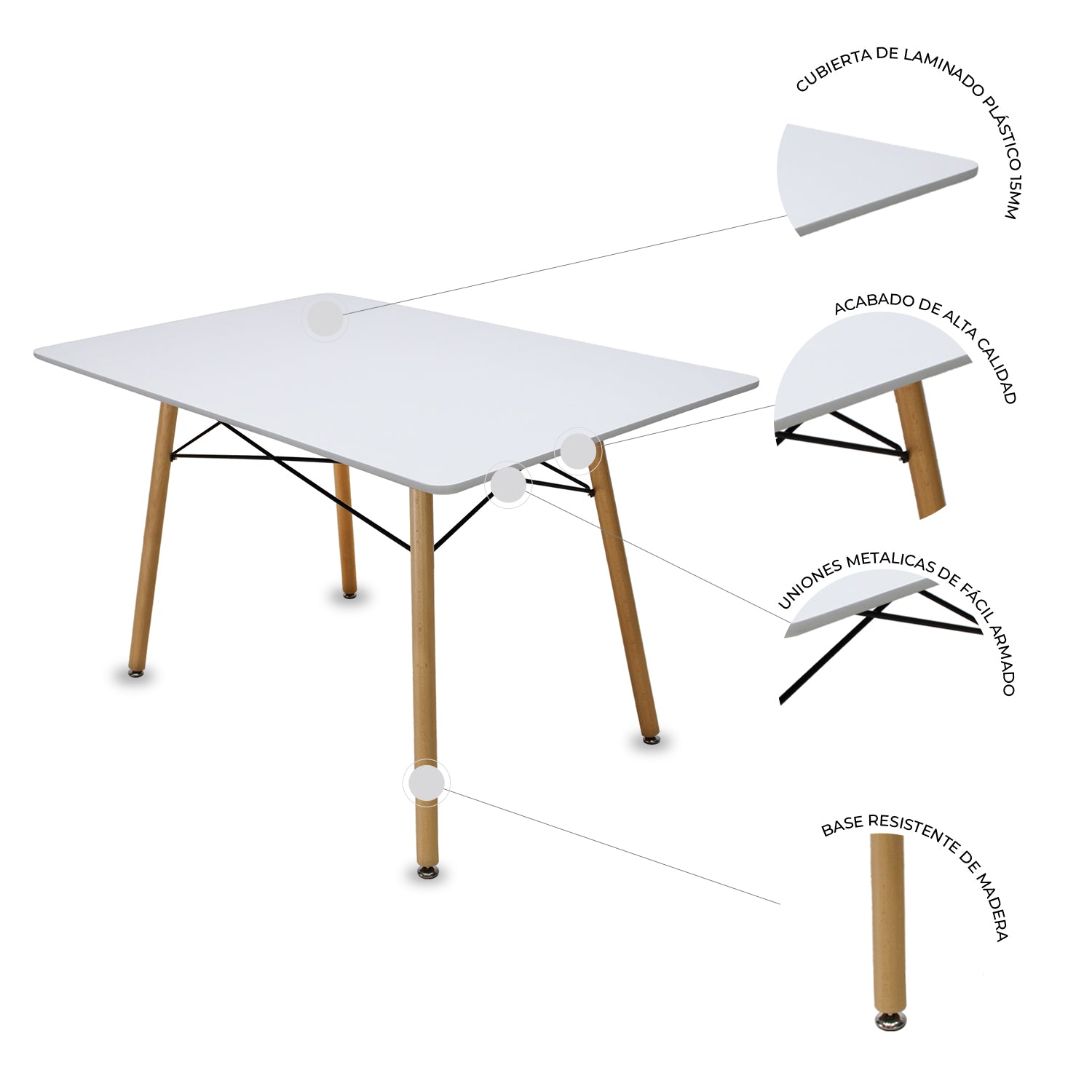 Comedor Mesa Rectangular Blanco 120X80 + 4 Sillas Frankfurt