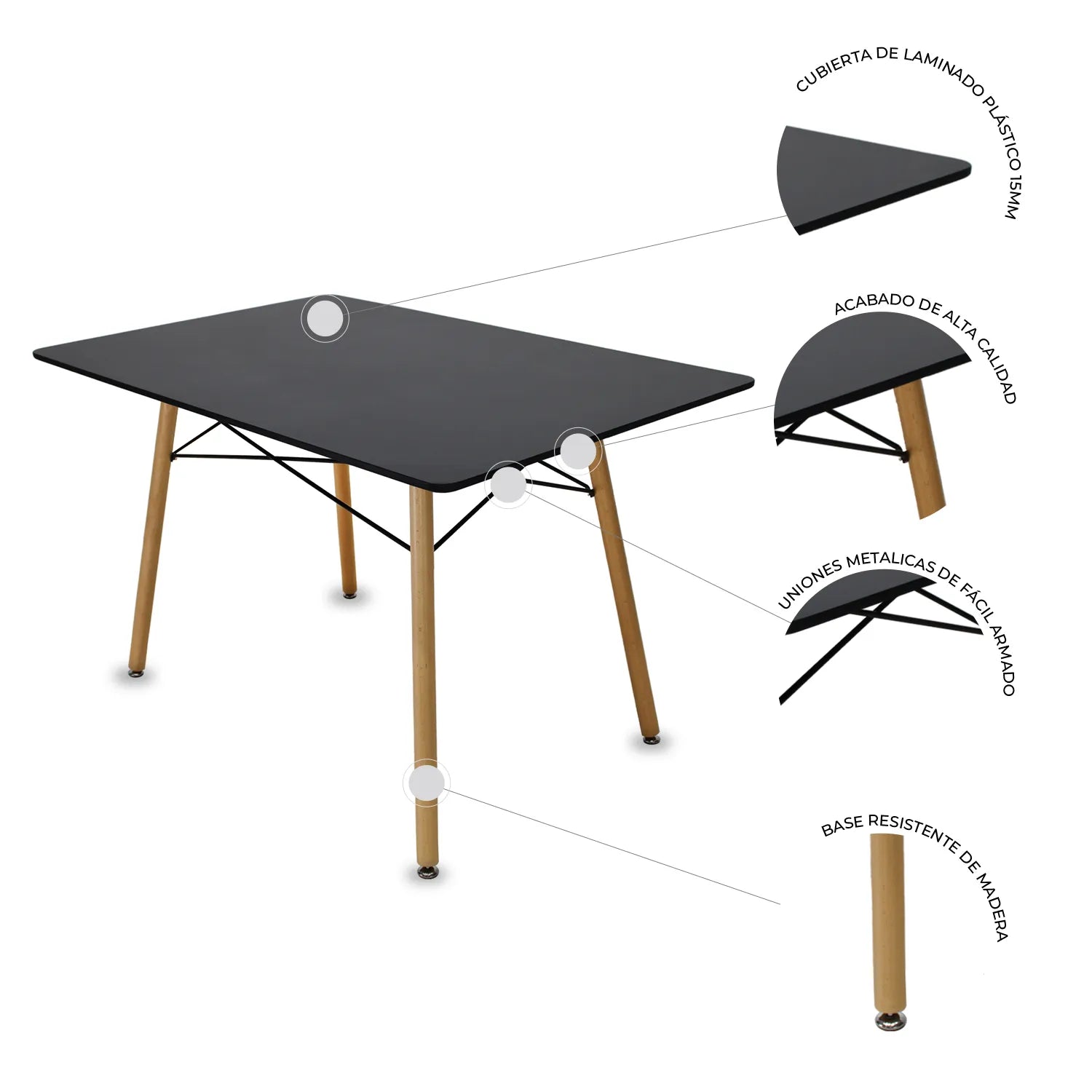 Comedor  Mesa Oslo Rectangular Negro + 4 Sillas Frankfurt