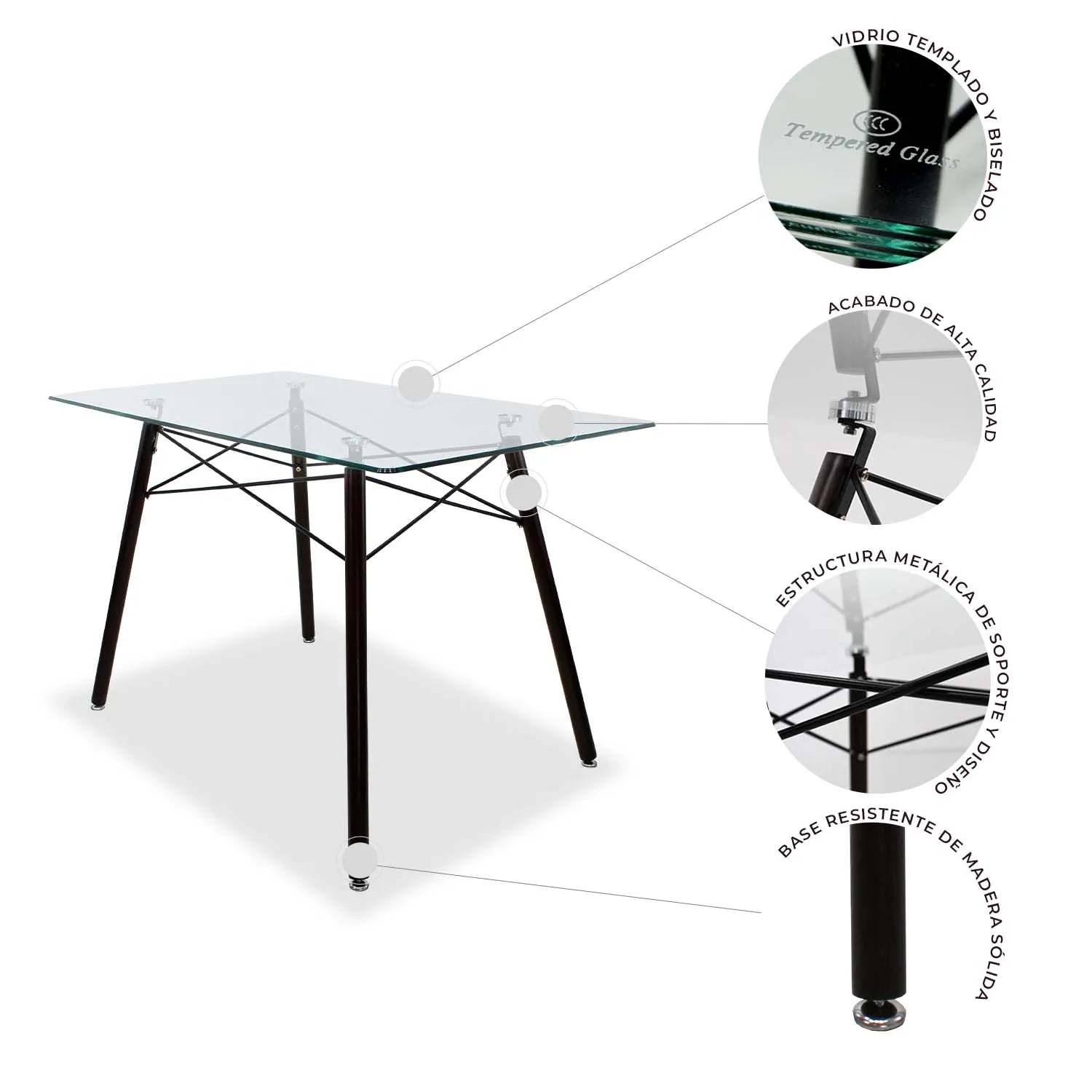Comedor Mesa Oslo Cristal T5 NOGAL + 4 Sillas Frankfurt
