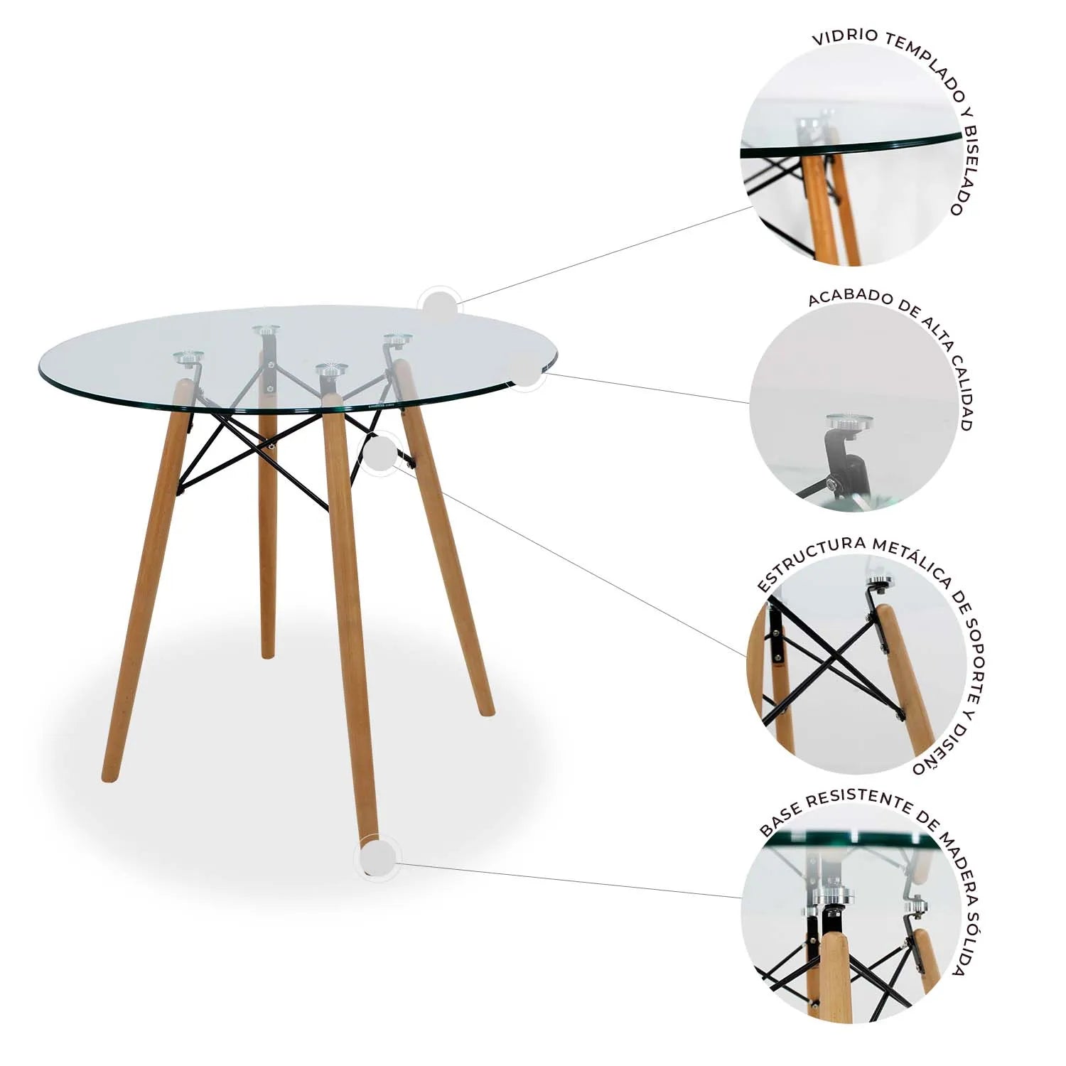 Comedor Mesa Cristal T8 + 4 Sillas Moura