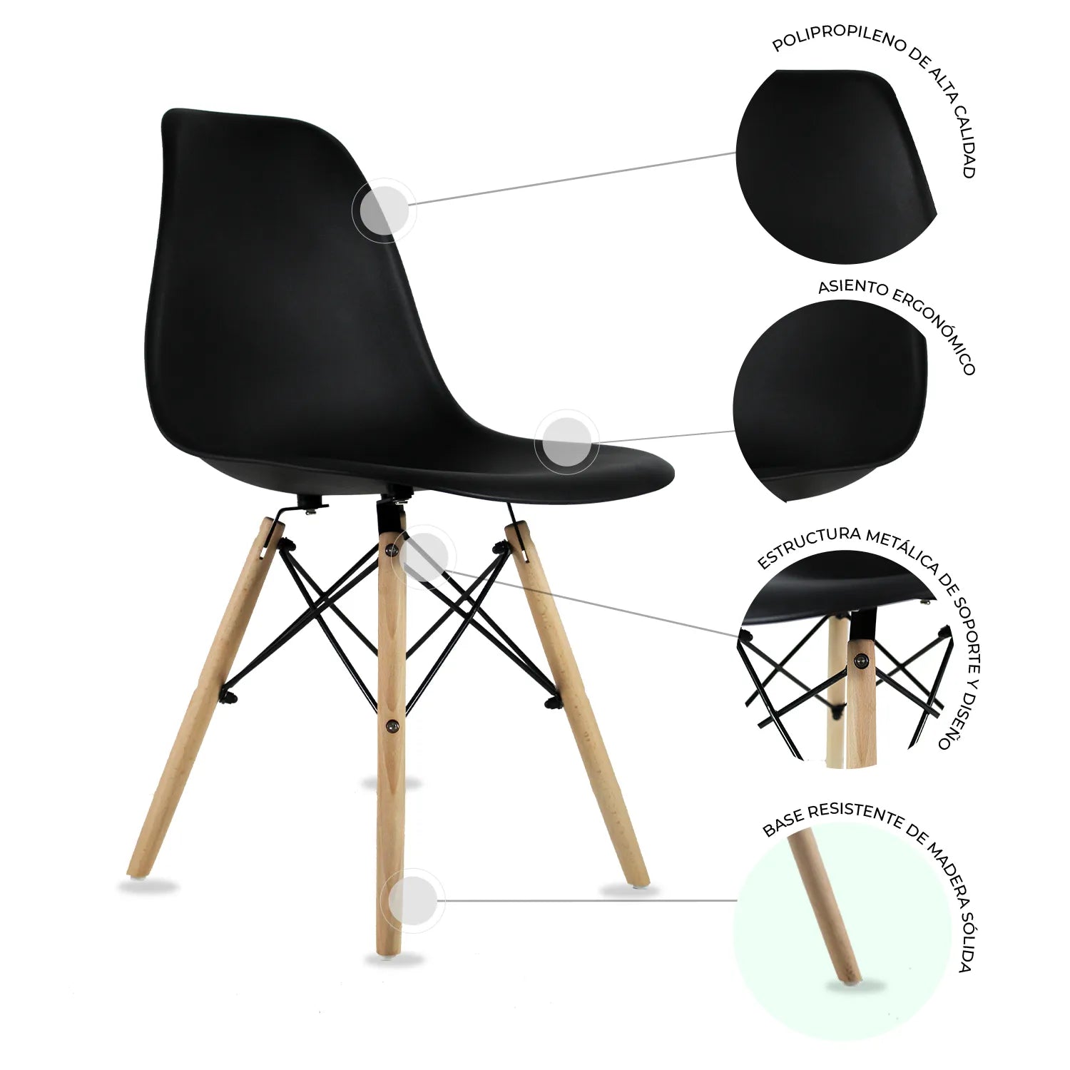 Comedor Mesa oslo 80 Negro + 4 Sillas Oslo