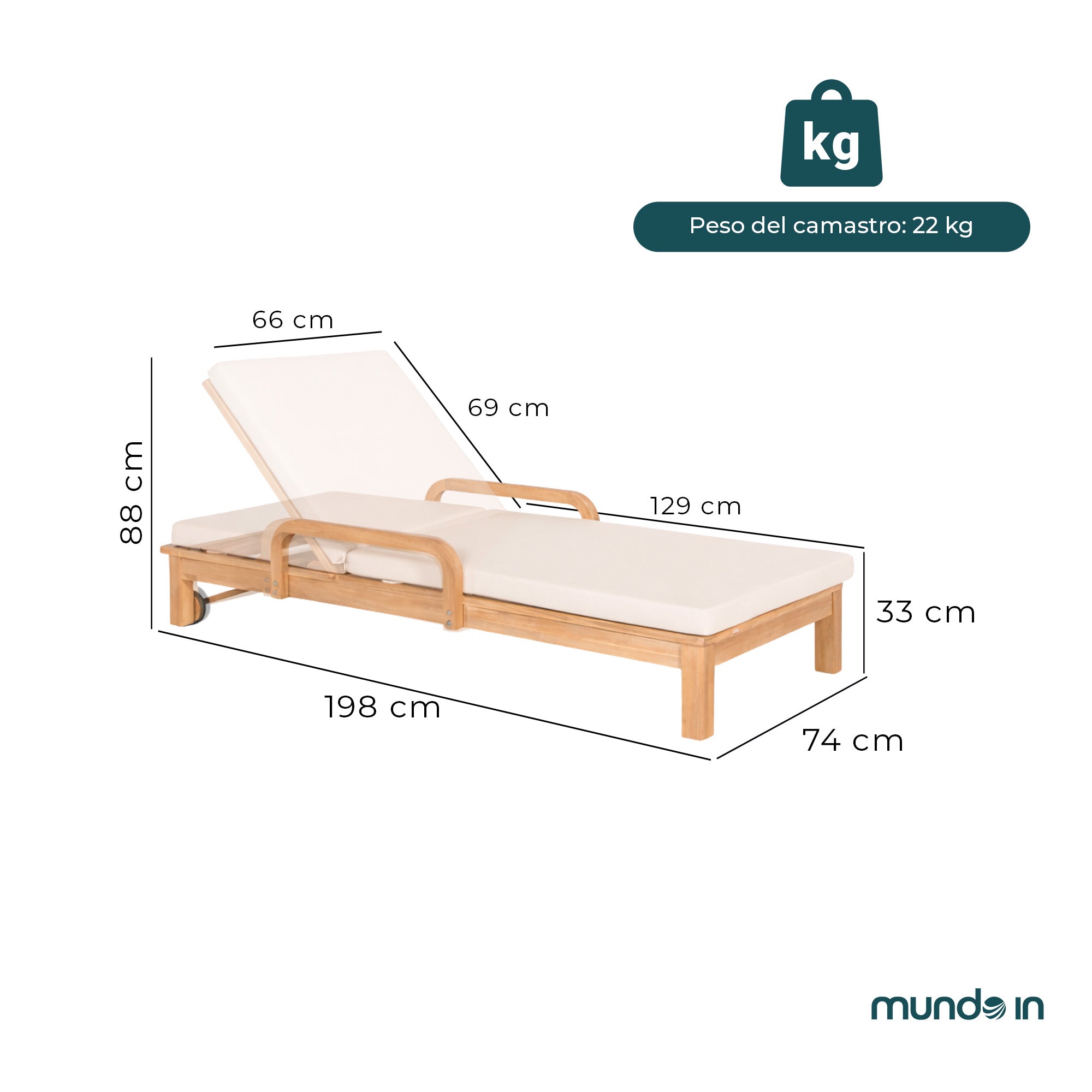 Camastro de madera individual Saona