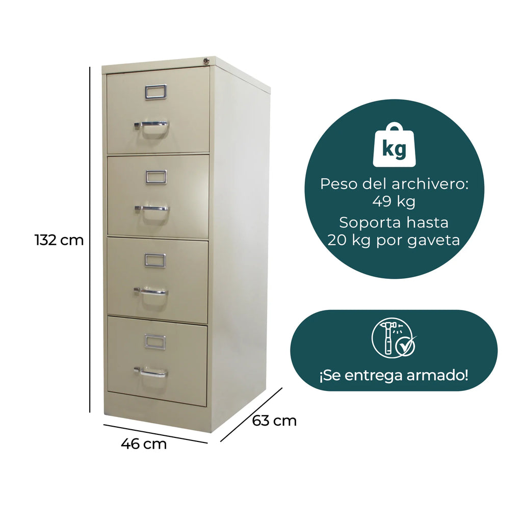 Archivero Metálico de 4 gavetas Oficio modelo 14120 color Gris