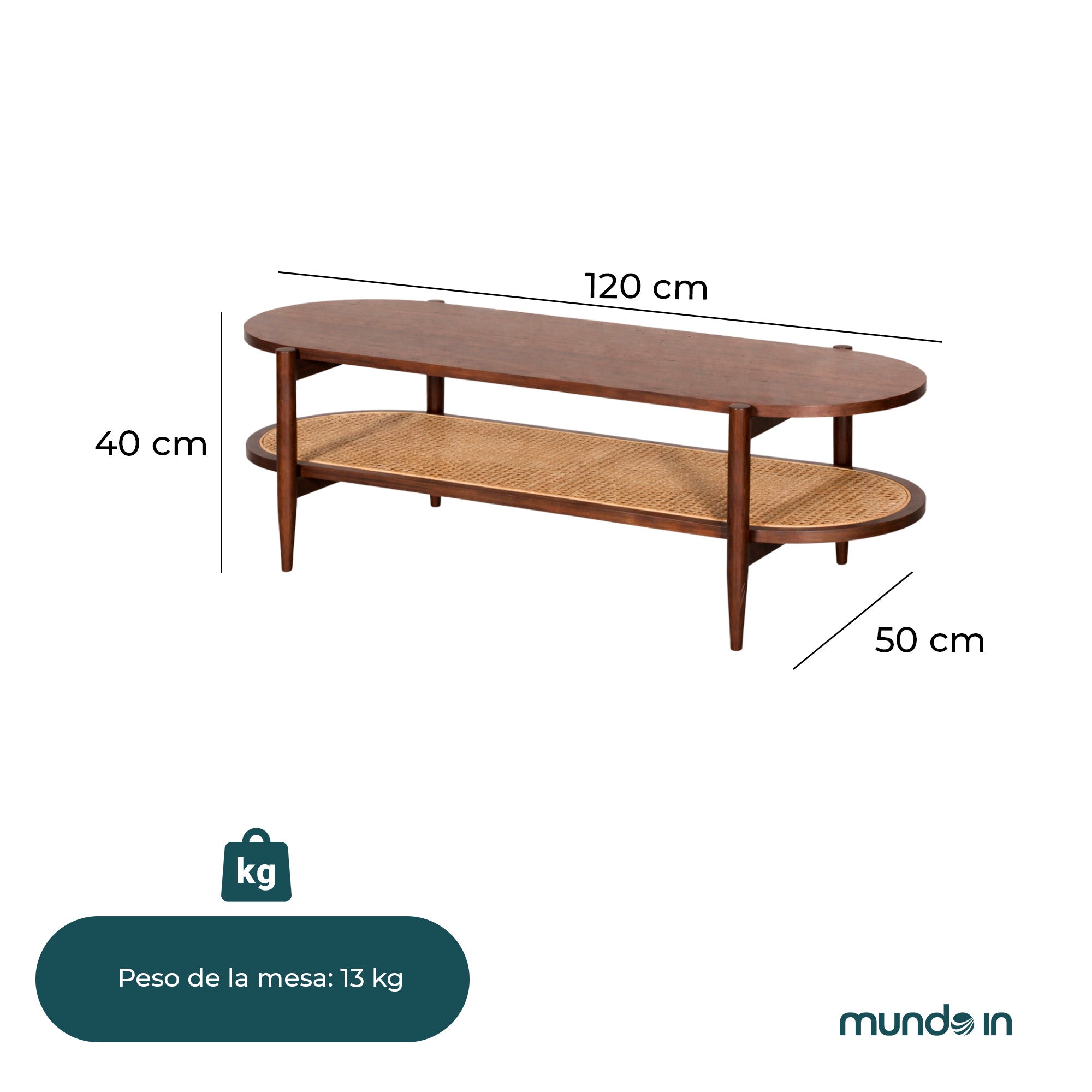 Mesa de centro rectangular Kangar – Encino o nogal 120x60