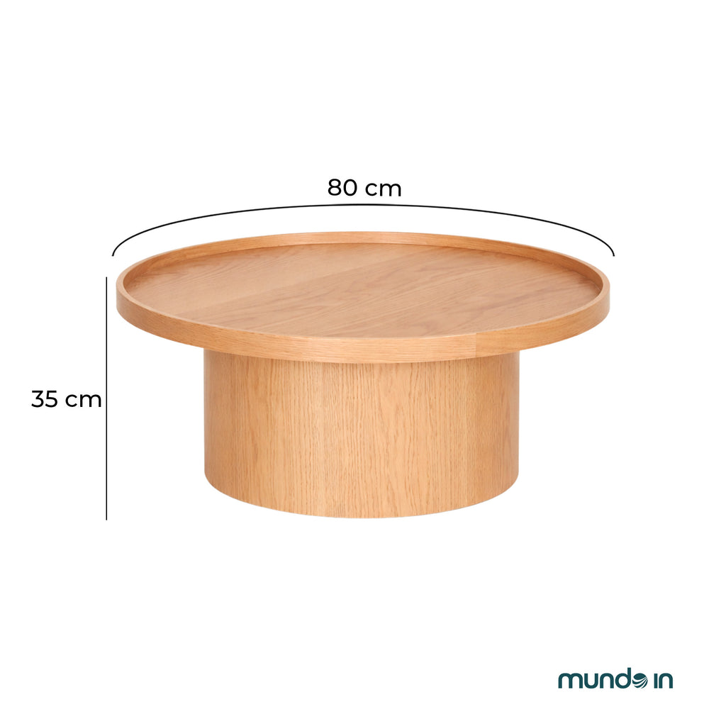 Mesa de centro Perak – Redonda en nogal y encino 80 cm