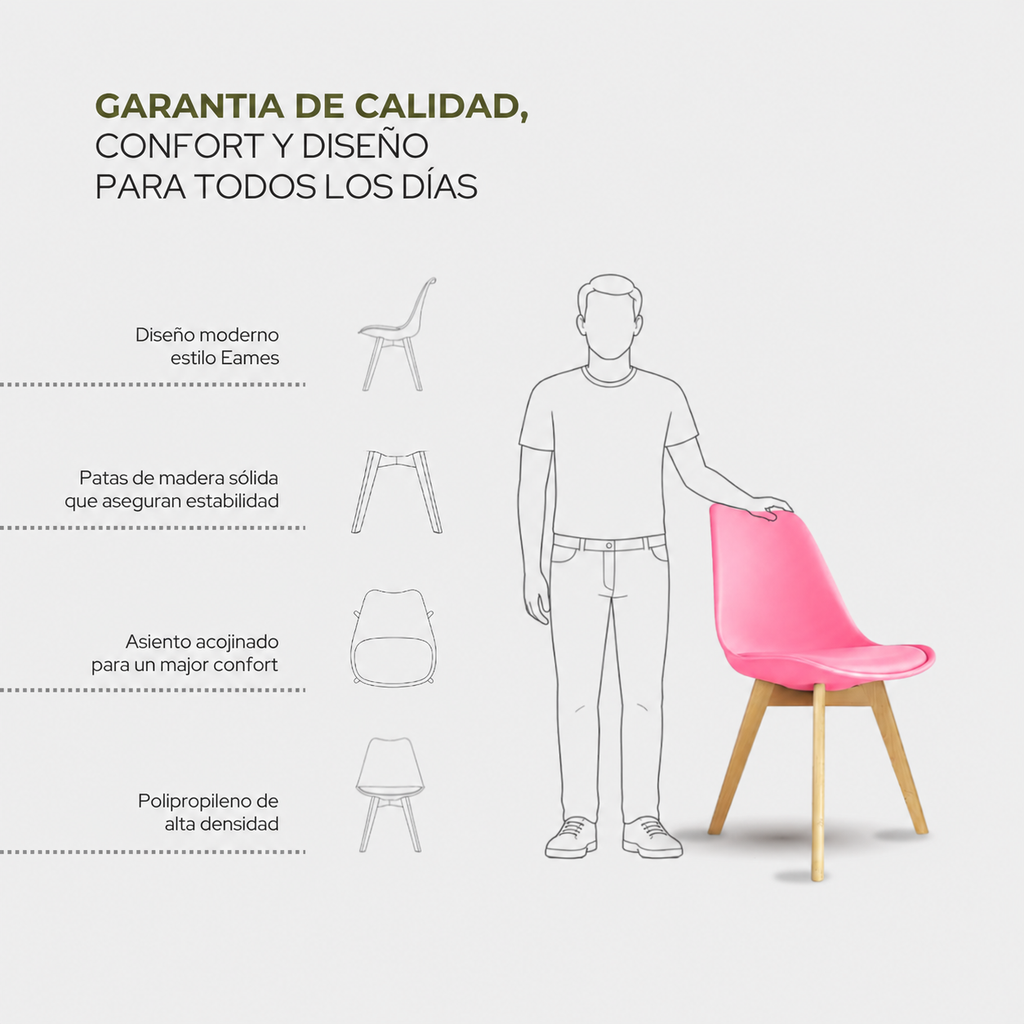 Set de 2 Sillas Frankfurt | Sillas Eames acojinadas para comedor