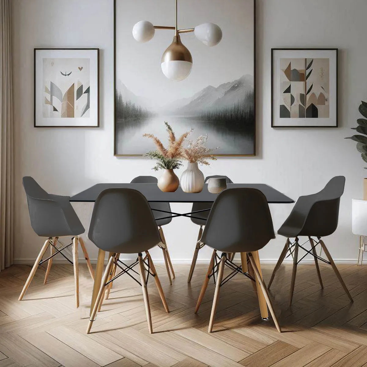 Comedor  Mesa Oslo Rectangular Negro + 4 Sillas Frankfurt