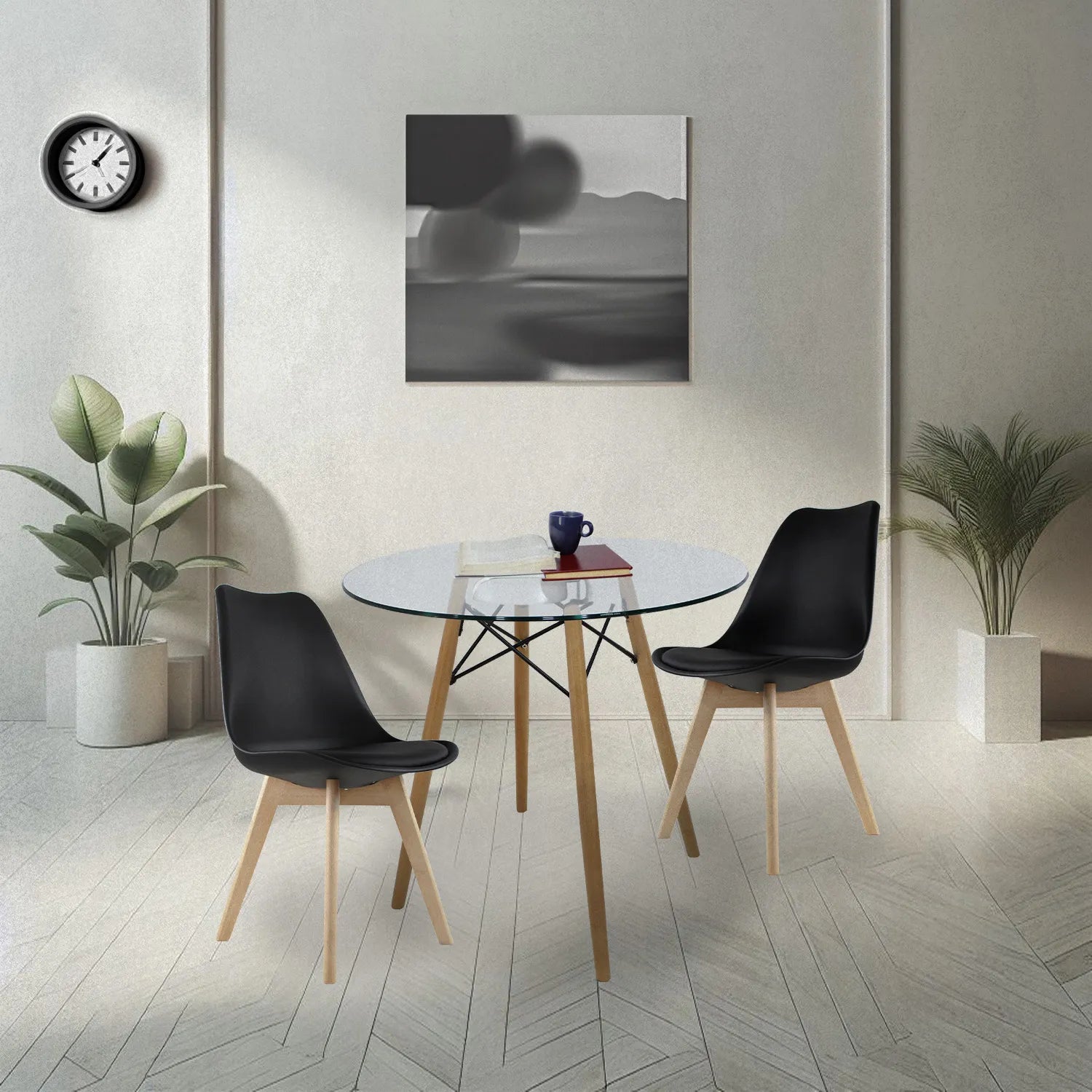 Comedor Mesa Oslo Cristal T5 NOGAL + 4 Sillas Frankfurt