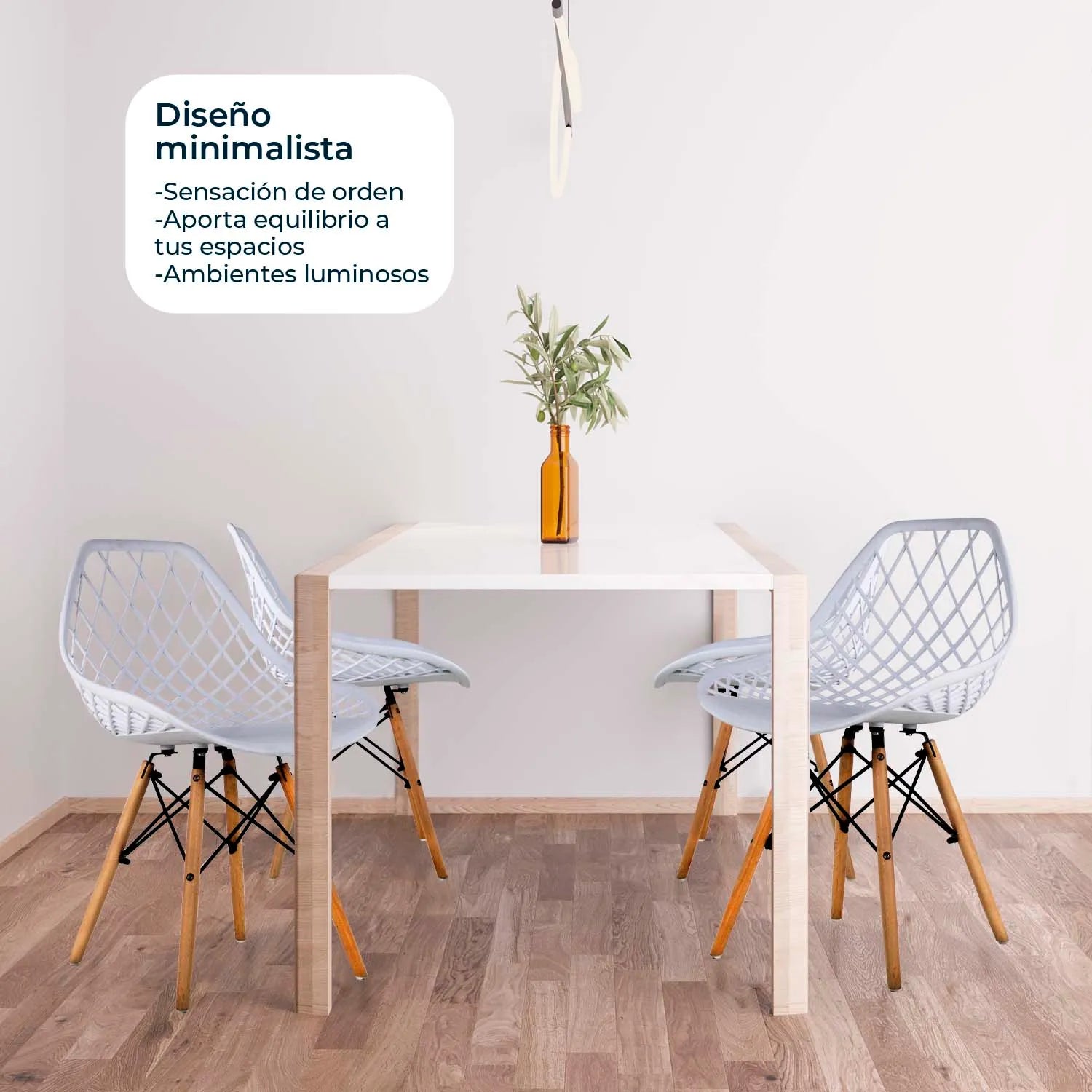 Comedor Mesa Oslo Rectangular  Blanco + 4 sillas Vento