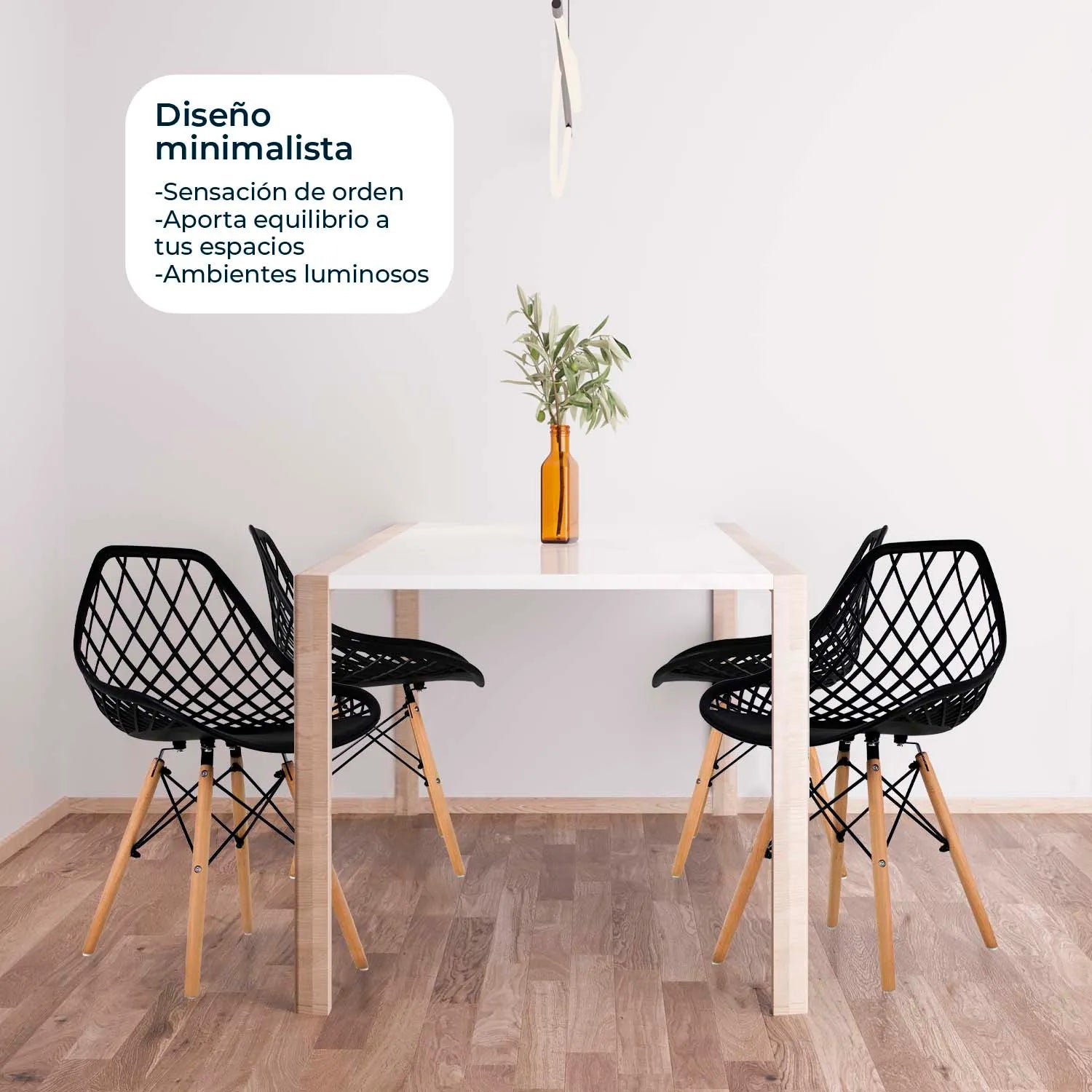 Comedor Mesa Oslo Rectangular  Negro + 4 sillas Vento