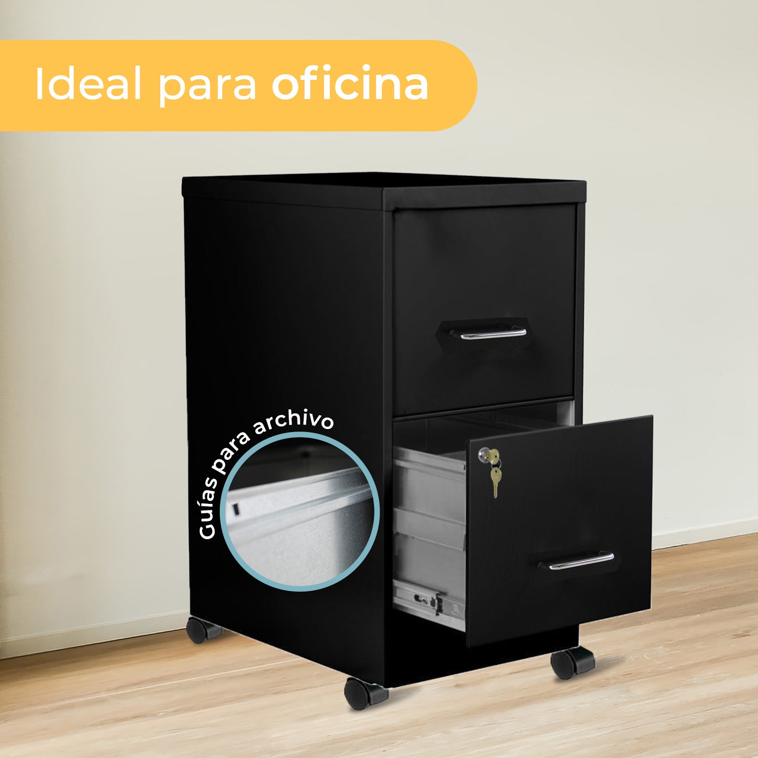 Archivero Metálico 2 gavetas Carta móvil 16251 Negro