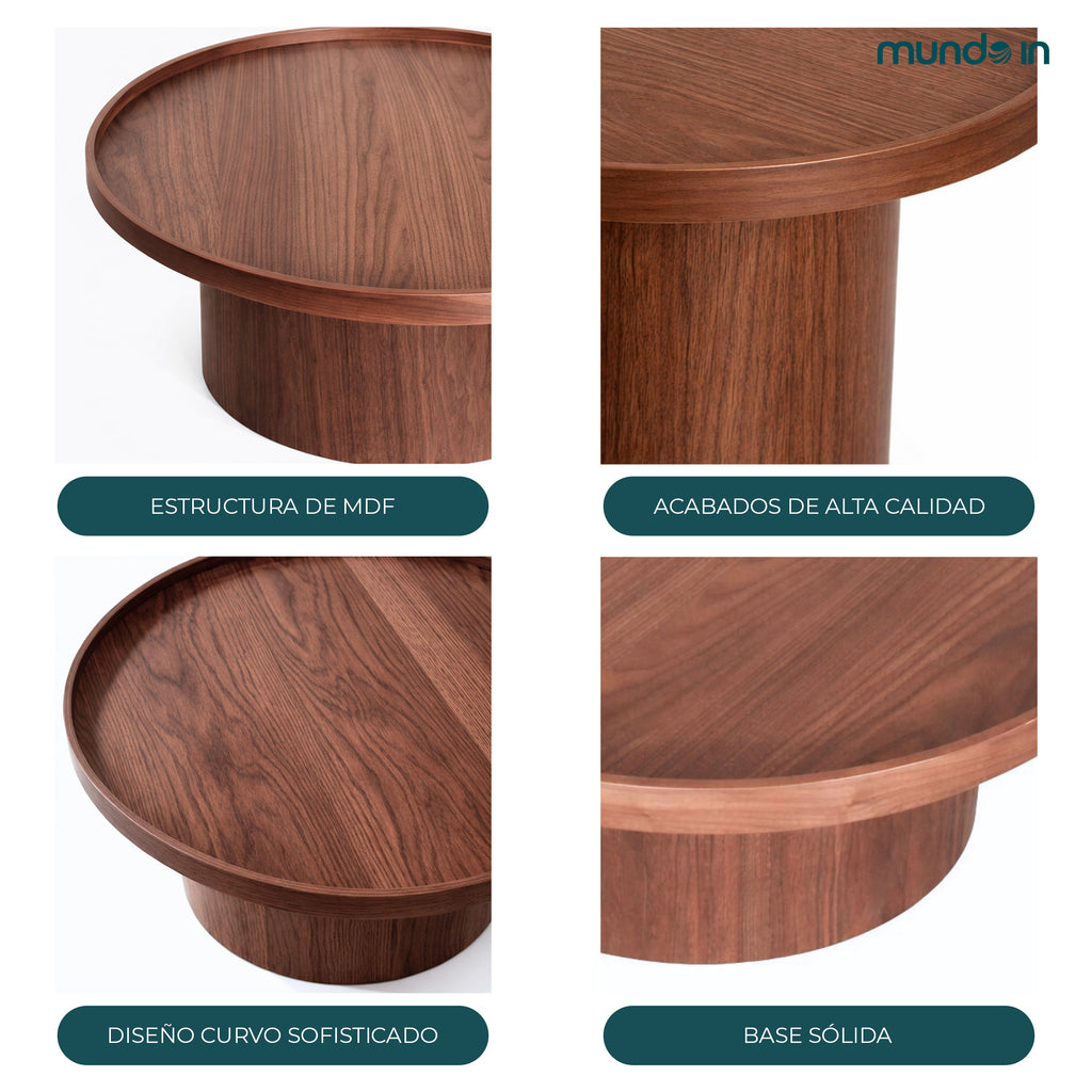 Mesa de centro Perak – Redonda en nogal y encino 80 cm