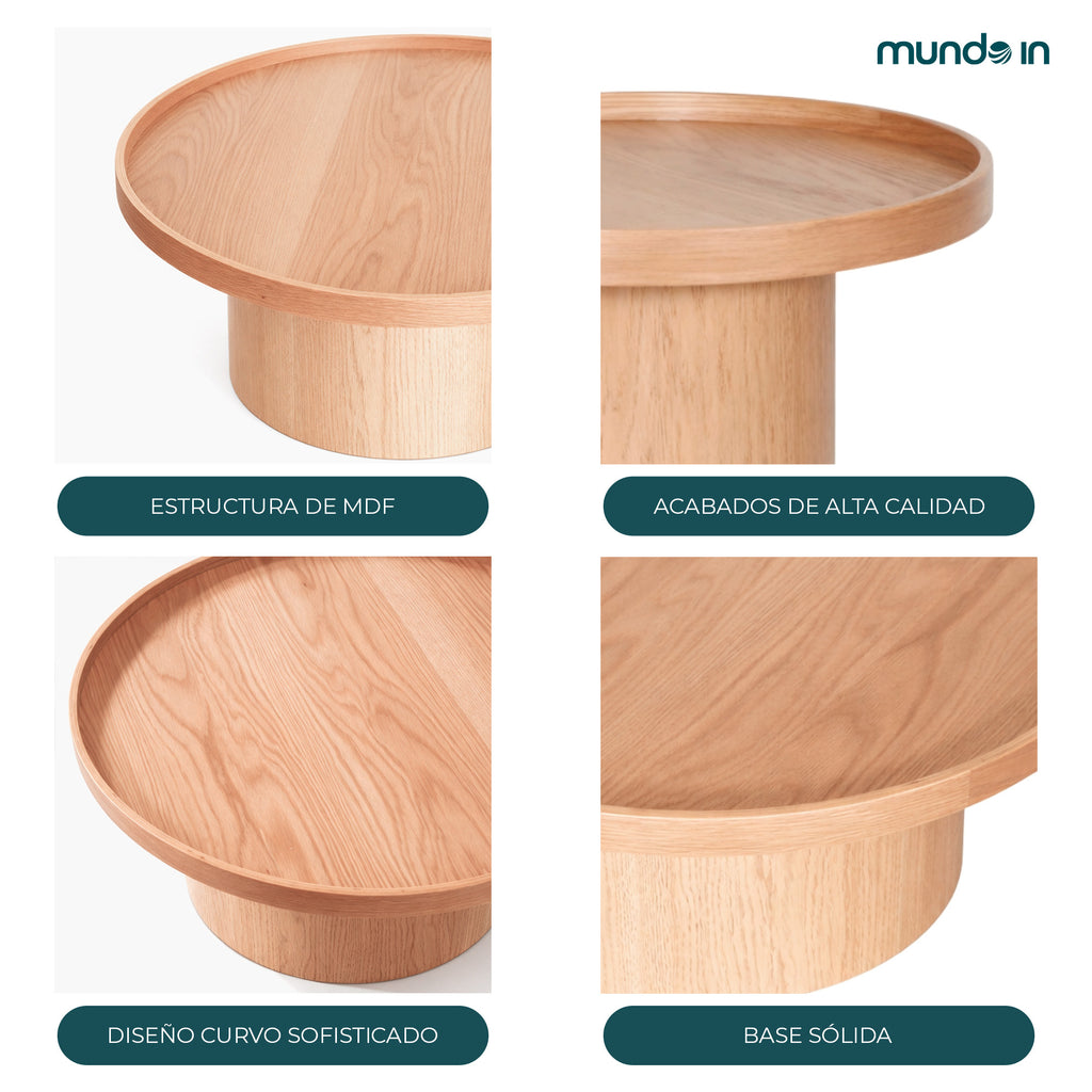 Mesa de centro Perak – Redonda en nogal y encino 80 cm