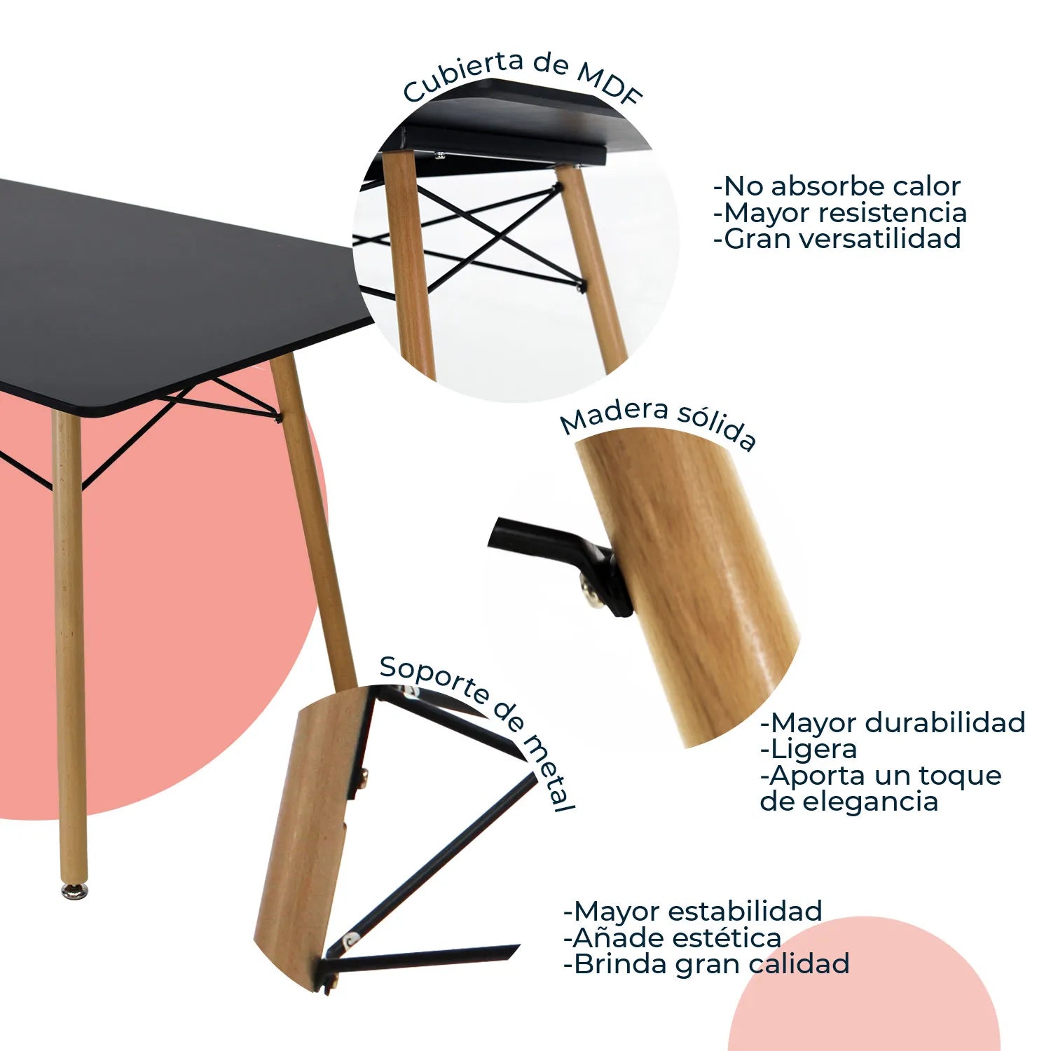 Comedor Mesa Oslo Rectangular Negro + 4 Sillas Oslo