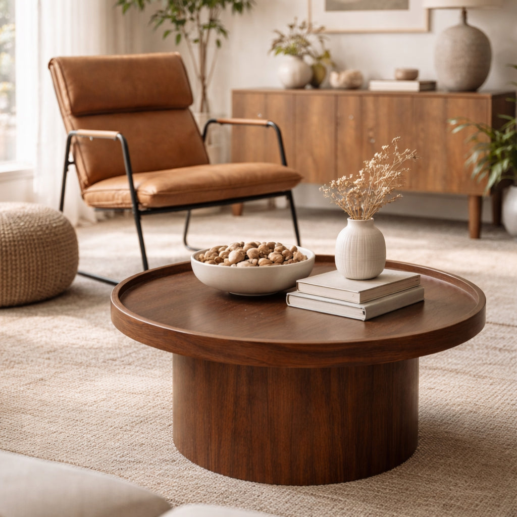 Mesa de centro Perak – Redonda en nogal y encino 80 cm