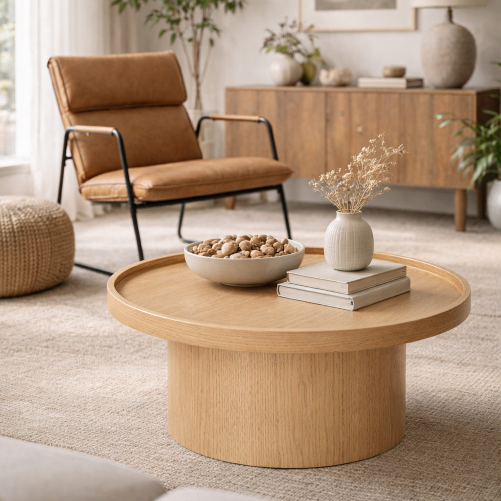 Mesa de centro Perak – Redonda en nogal y encino 80 cm