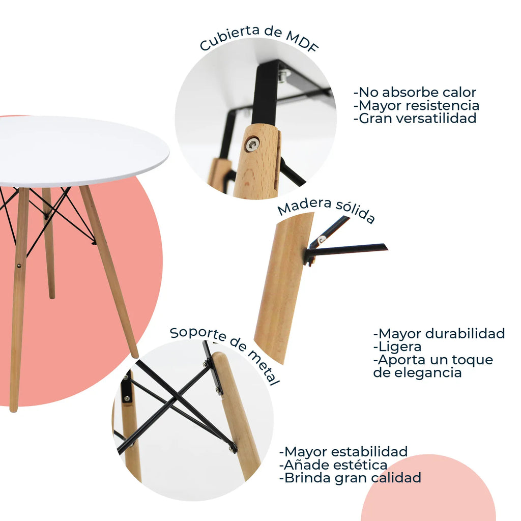 Comedor Mesa Oslo 80 Blanca + 4 sillas Frankfurt