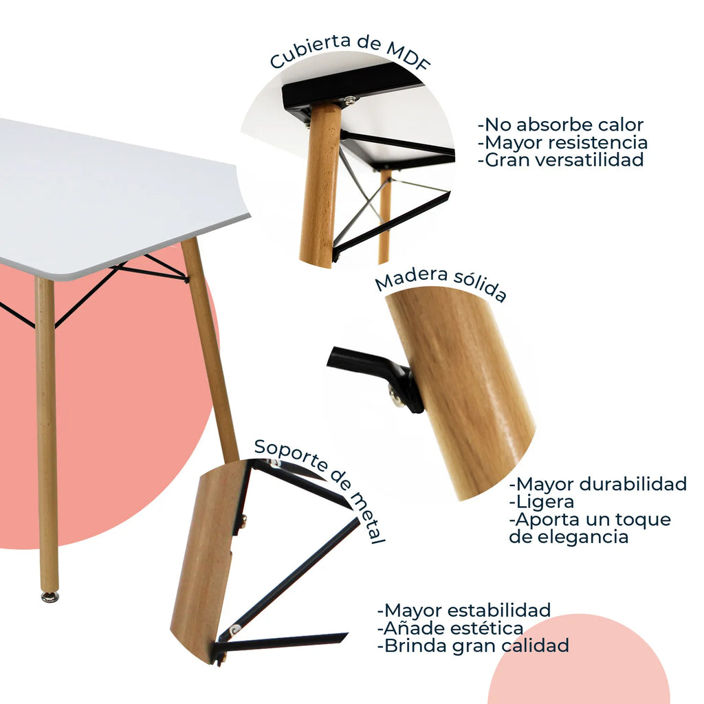Comedor Mesa Oslo Rectangular  Blanco + 4 sillas Vento