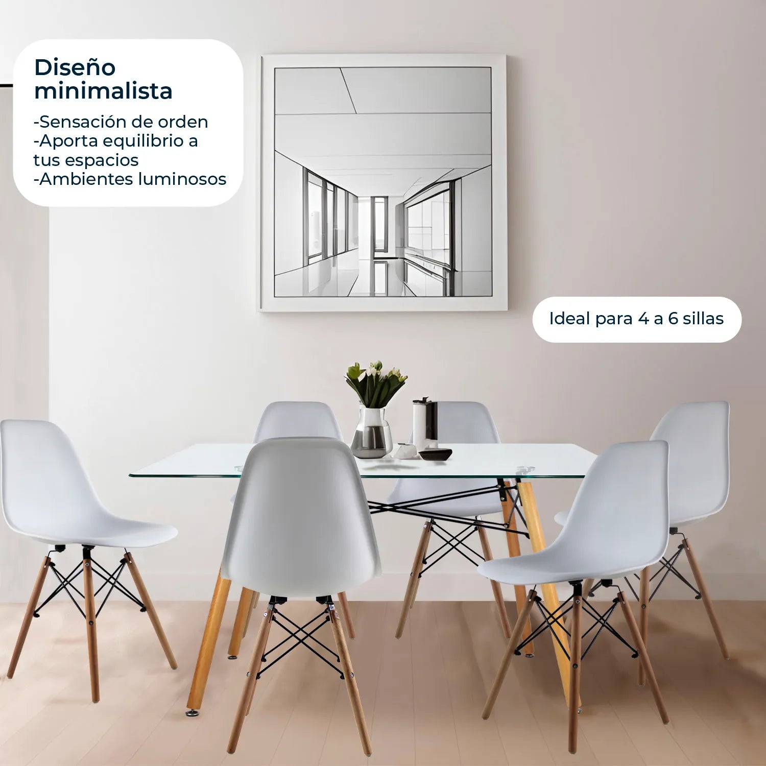 Comedor Mesa Cristal T5  + 4 Sillas Moura