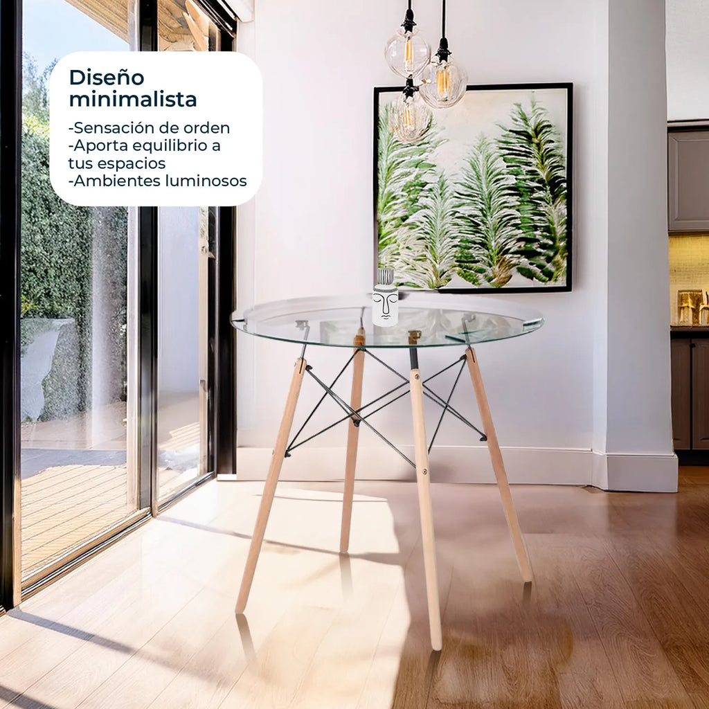 Comedor Mesa Cristal T8 + 4 Sillas Moura