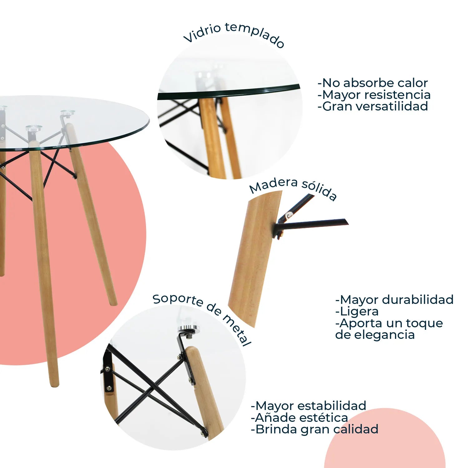 Comedor Mesa Oslo Cristal T8 + 4 Sillas Oslo