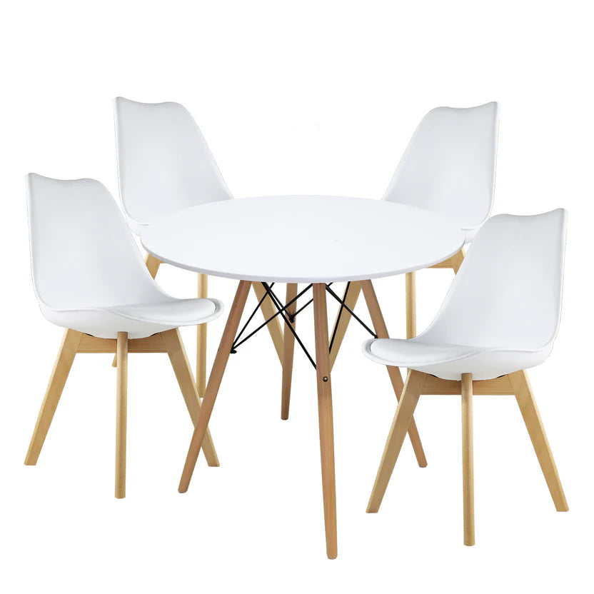 Comedor Mesa Oslo 80 Blanca + 4 sillas Frankfurt