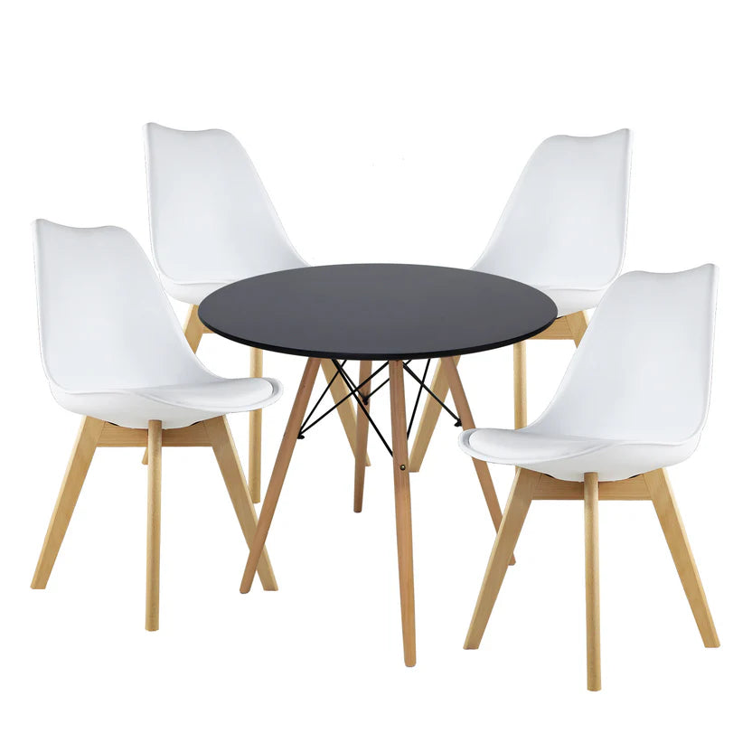 Comedor Mesa Oslo 80 Negro + 4 sillas Frankfurt